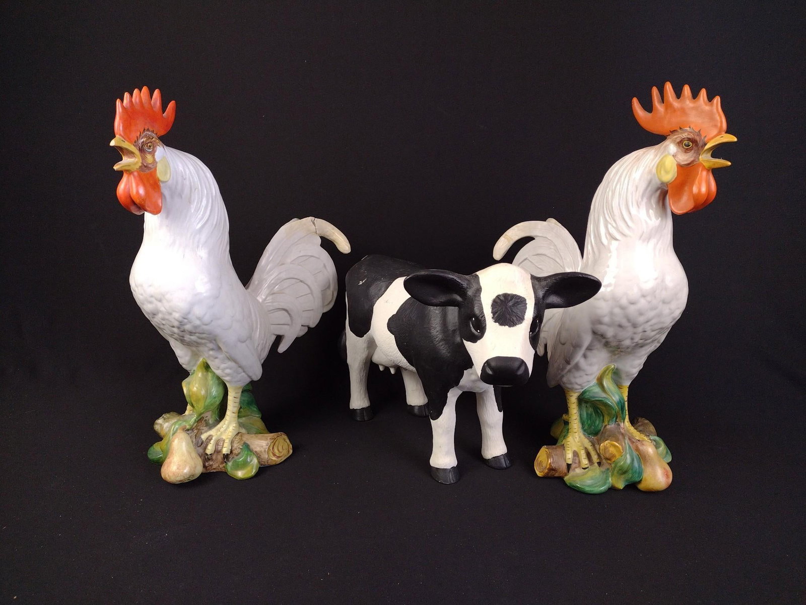 Majolica Roosters & Ceramic Cow (1 of 8)
