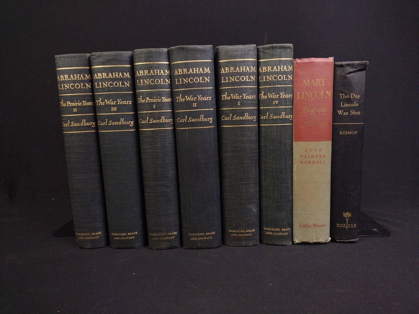 2 First Edition Abraham Lincoln Series By Carl Sandburg: Includes "The Prairie Years" and "The War Years." Also includes "The Day Lincoln Was Shot" by Jim Bishop and "Mary Lincoln: Biography of a Marriage" by Ruth Painter Randall. Books measure