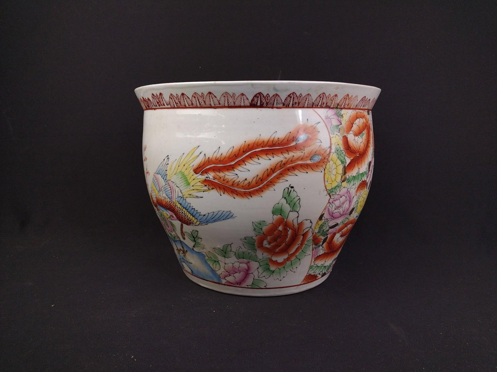 Famille Rose Porcelain Fish Bowl: Measures 13-3/4" x 13-3/4" x 10-1/2". 