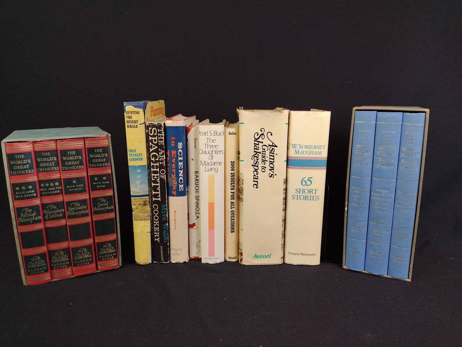 Books Incl. 2 Box Sets & 1st Editions: Includes a Random House box set of "The Worlds Great Thinkers", "Smithsonian Treasury of Science" box set, "Asimov's Guide to Shakespeare" by Isaac Asimov, "65 Short Stories" by W. Somerset Maugham, "