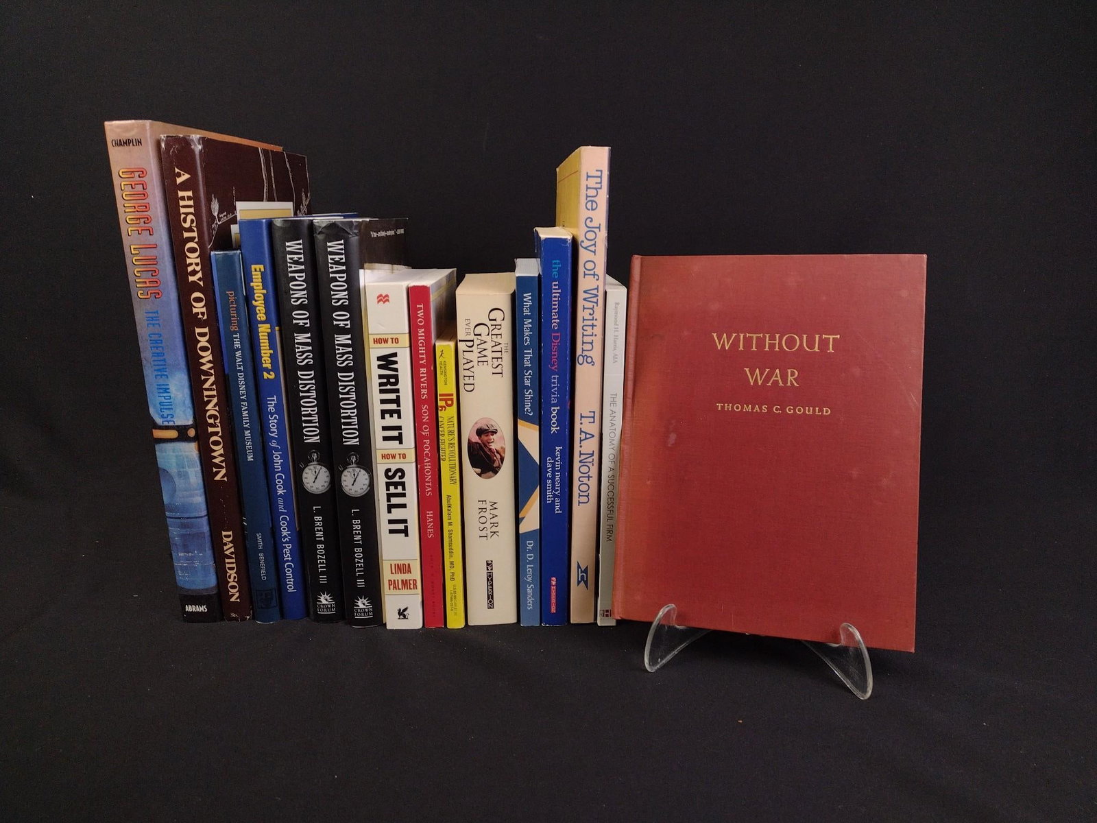 15 Signed Books Incl. Thomas C. Gould & Disney: Incudes 2 copies of "Weapons of Mass Distortion" by L. Brent Bozell III, "A History of Downingtown" by Jane Davidson, "The Greatest Game Ever Played" by Mark Frost and more. Largest book measures 9" x