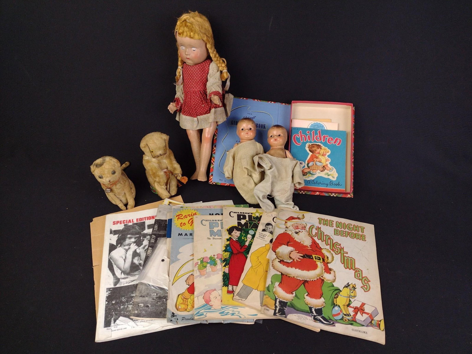 3 Antique Dolls, 2 Cat Toys & Childrens Ephemera (1 of 7)