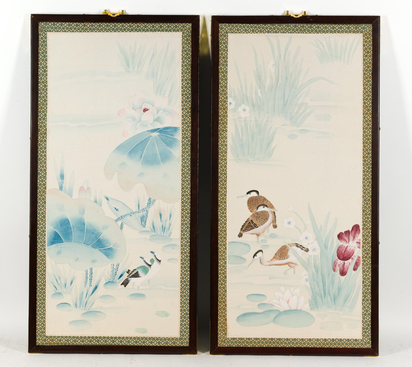 Pair of Hand Painted Chinese Silk Panels: Each panel is 35 1/2" X 17 1/2". 