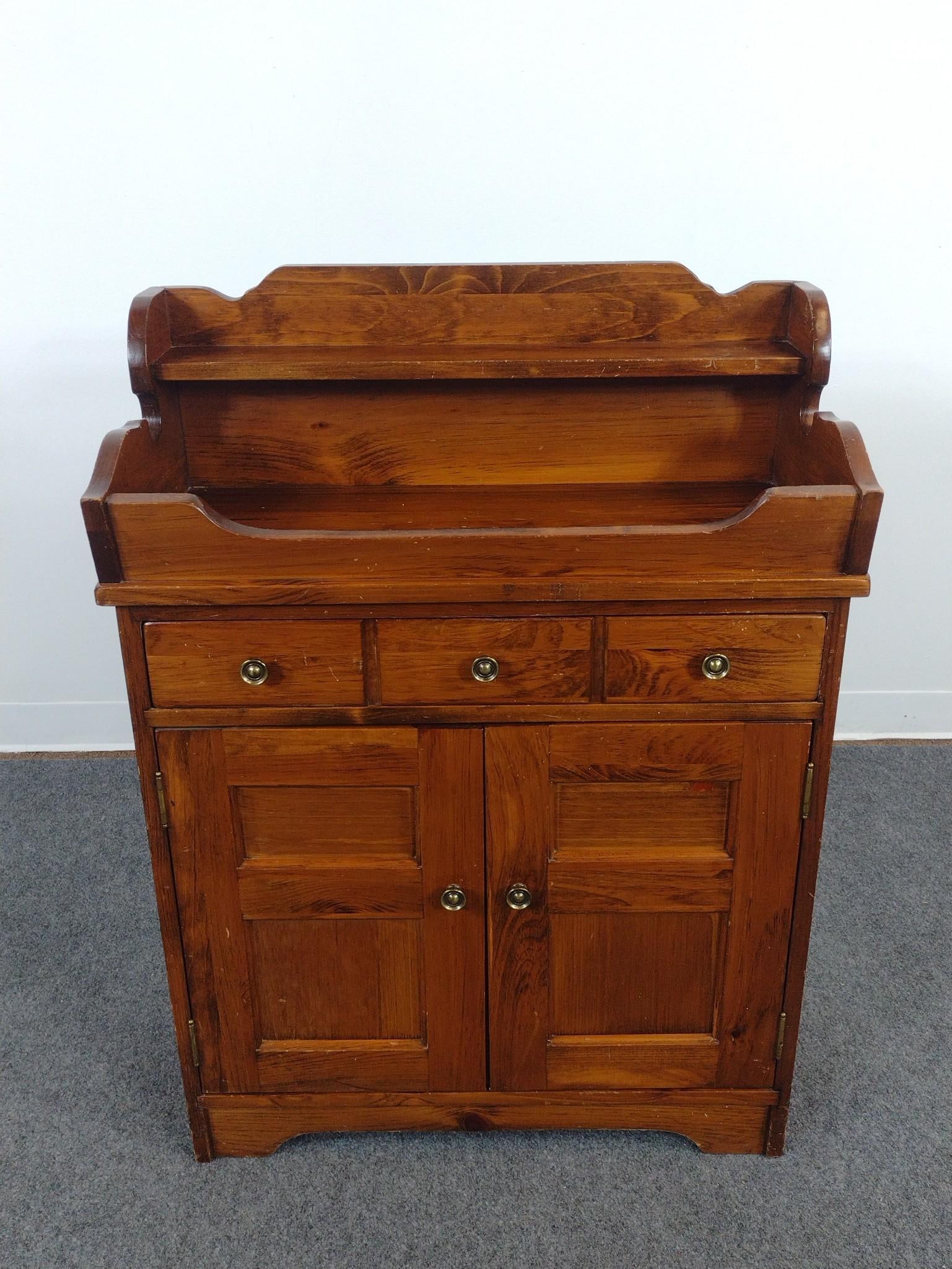 Mohawk Furniture Dry Sink: 28" wide X 13" deep X 38-1/4" high. Has scratches.