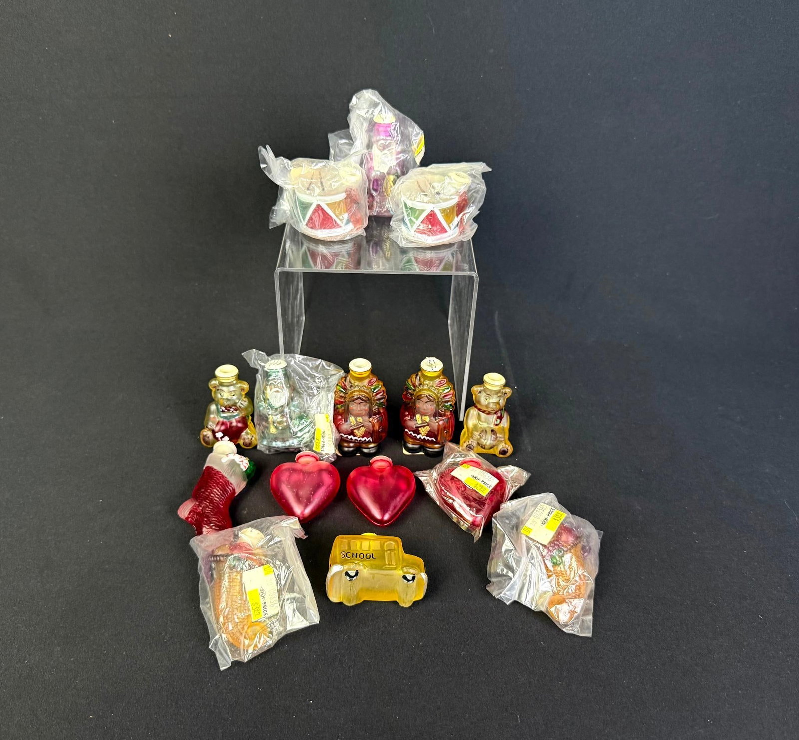 Vintage Christmas Light Bulb Covers: Includes Native Americans, hearts, drums and more. Approximately 2" x 1-1/4" x 3-1/4". 