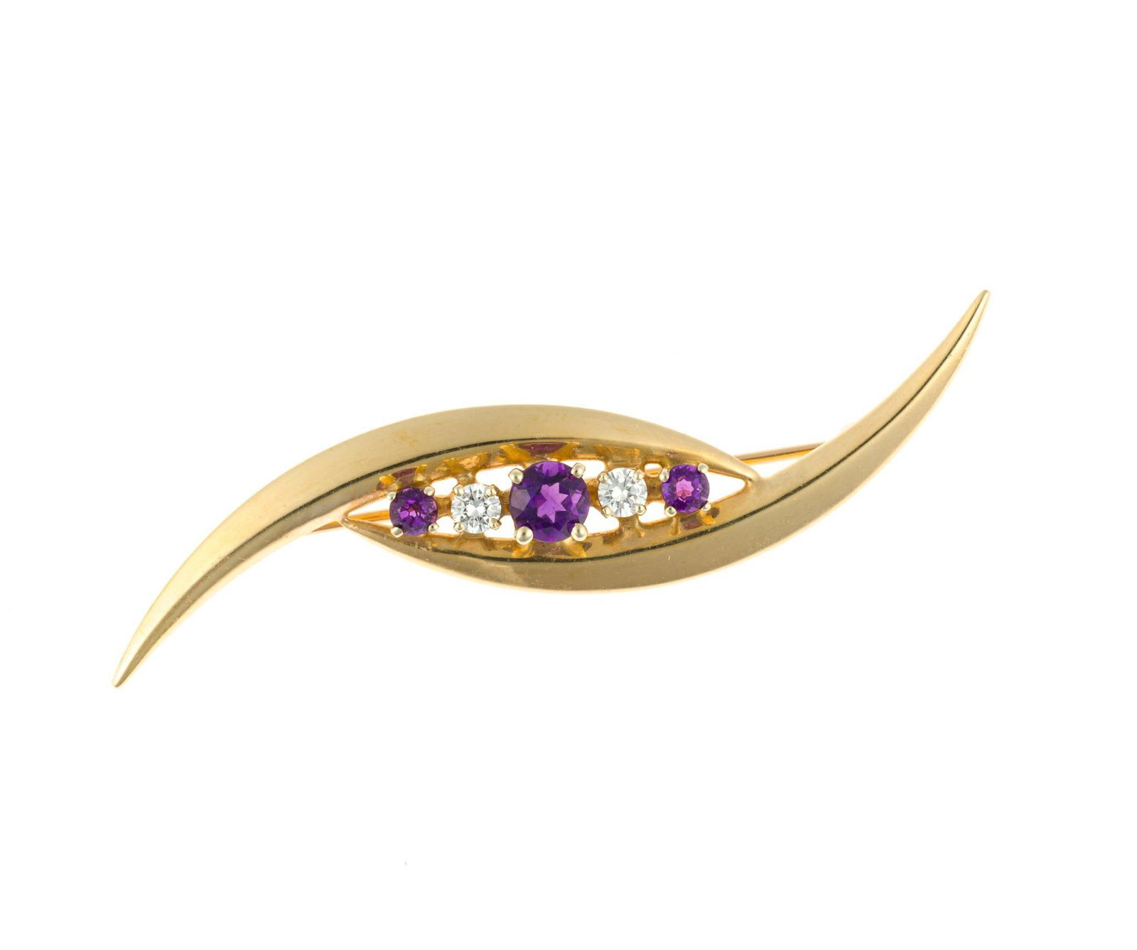 14K Gold, Amethyst, and Diamond Brooch (1 of 2)