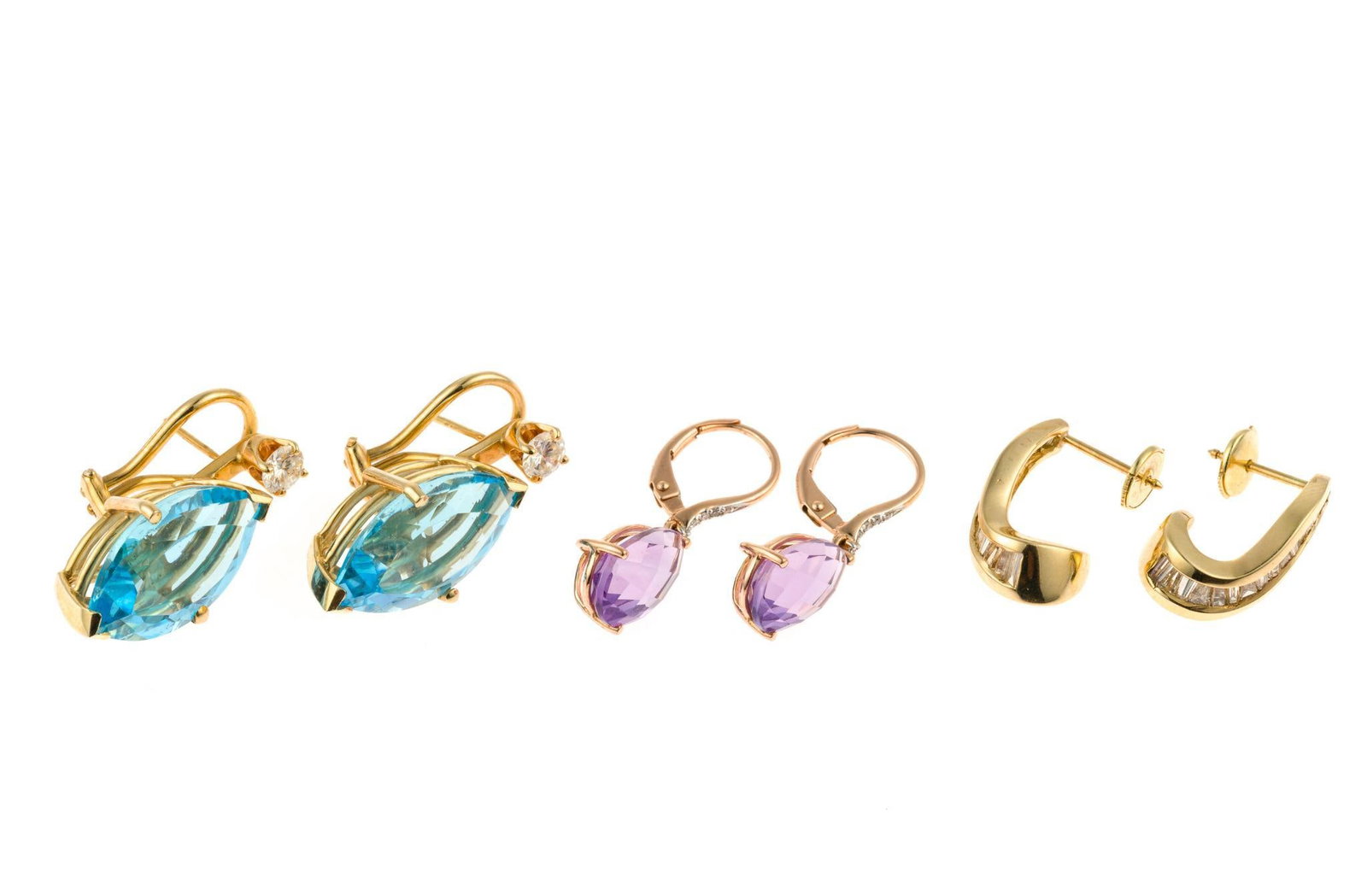 3 Pairs of 14K Gold and Gemstone Earrings (1 of 4)