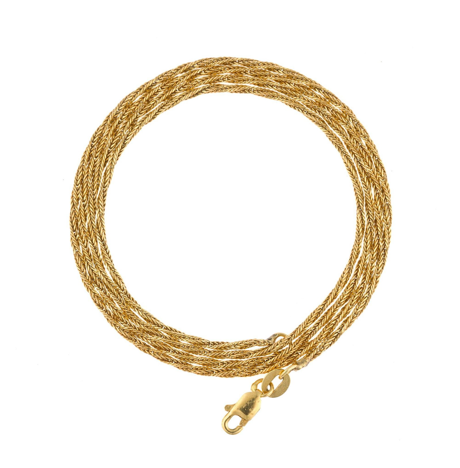 14K Gold Chain Necklace: A 23" yellow gold rope chain necklace. It has no signs of wear or damage. Total weight is 4.6 grams. 