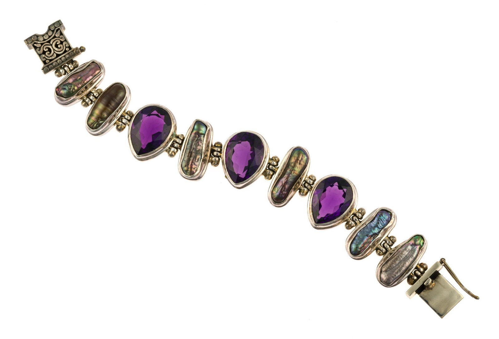 Sterling Silver, Amethyst, and Abalone Bracelet (1 of 3)