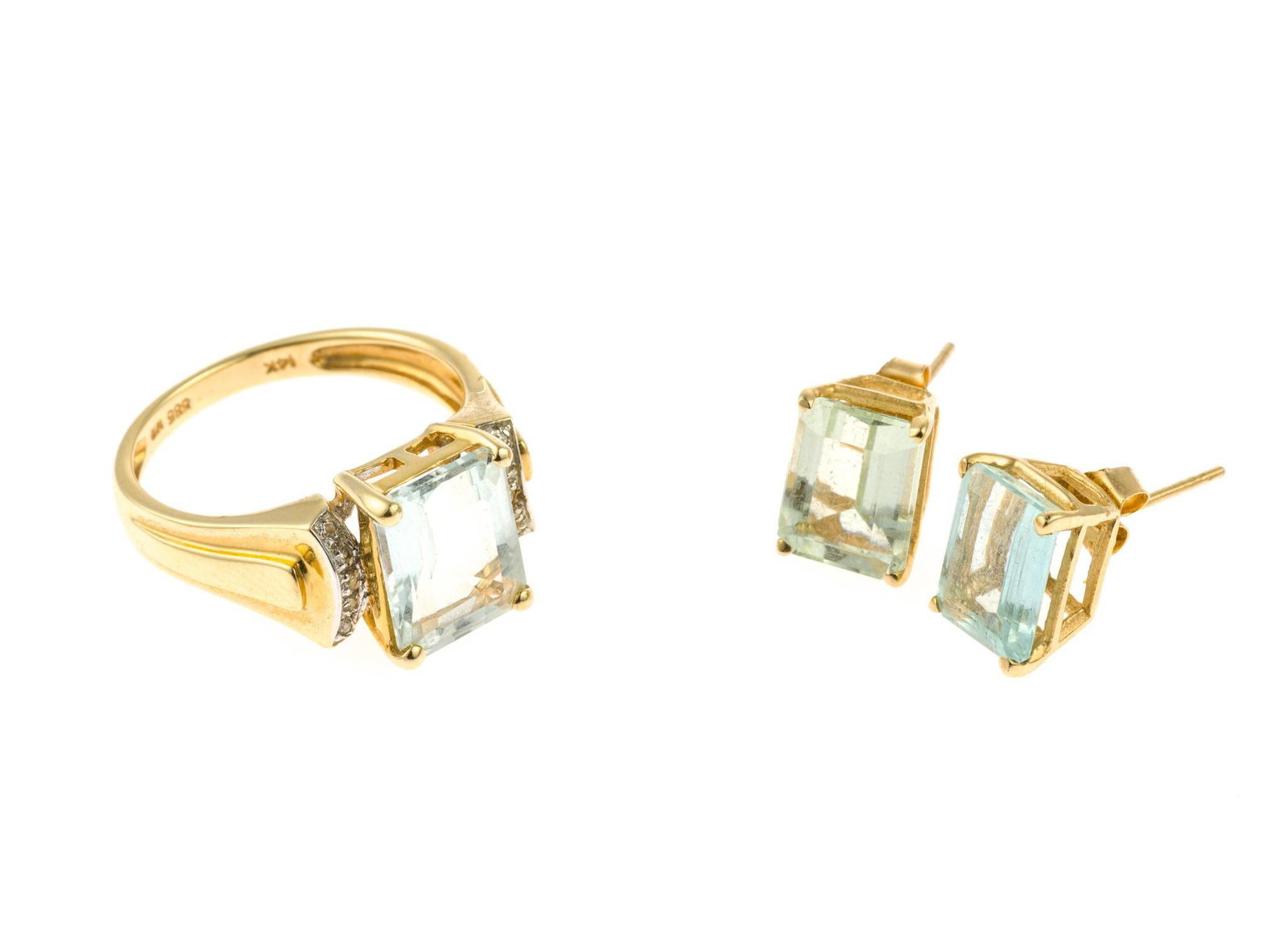 14K Gold and Aquamarine Ring and Earrings Set (1 of 6)