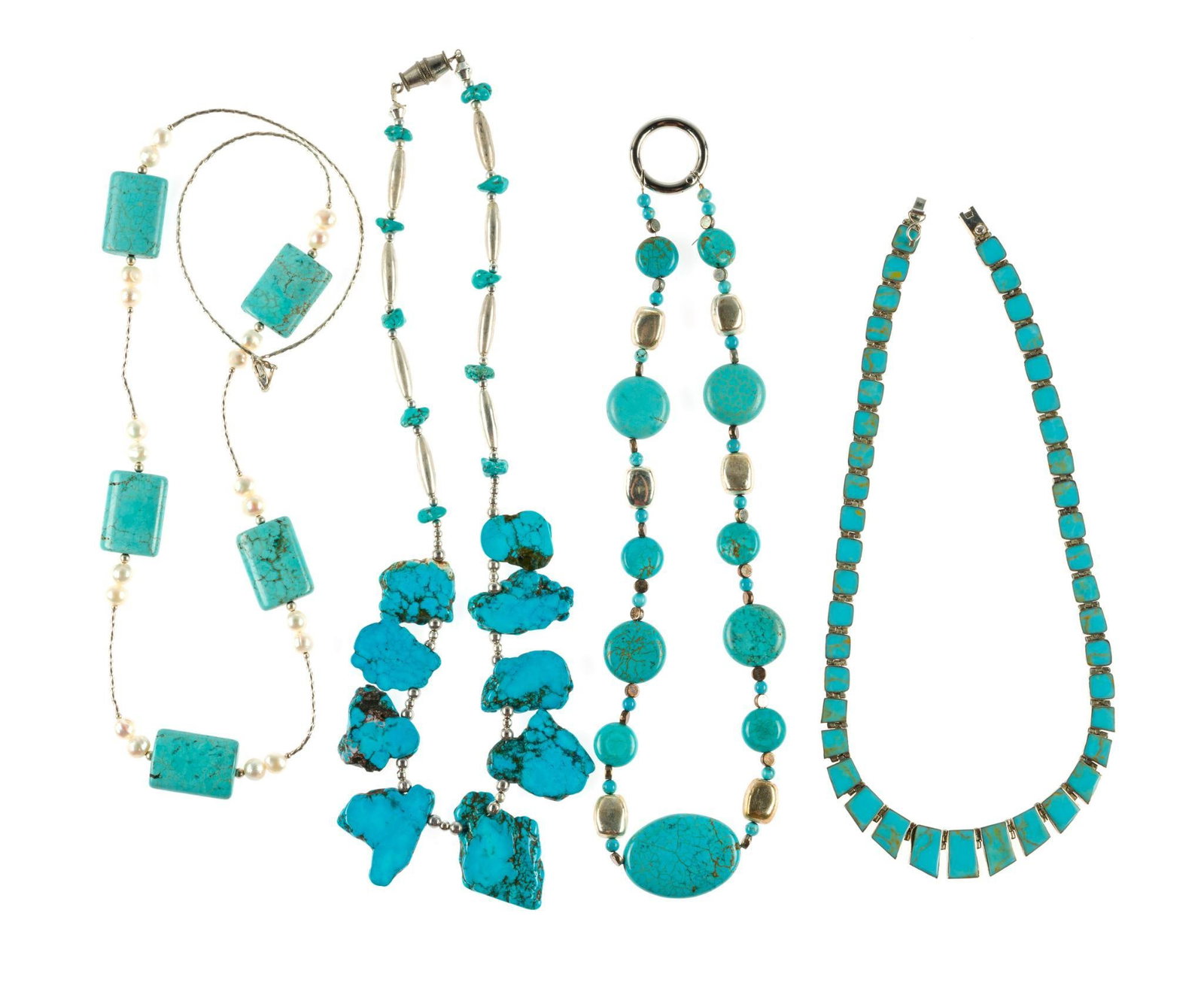 Four Sterling Silver and Turquoise Necklaces (1 of 3)