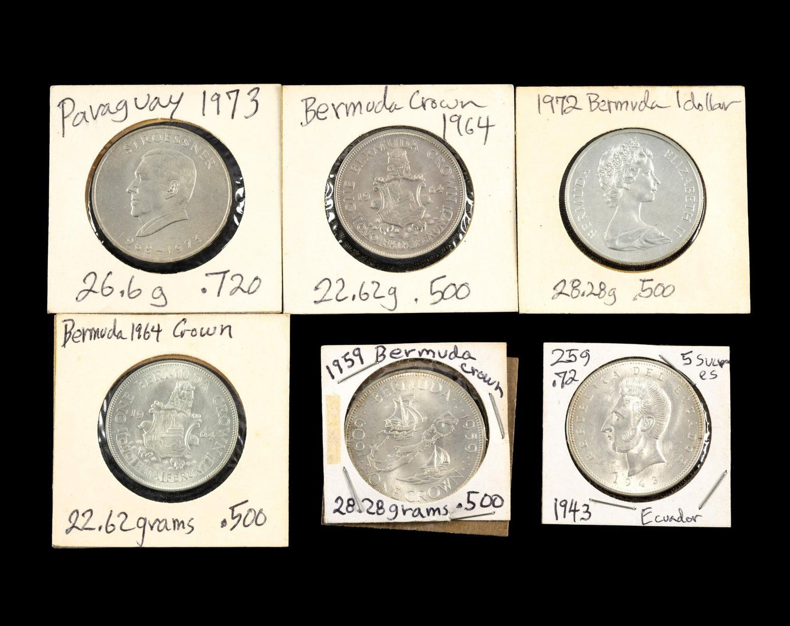 Six Uncirculated Silver Coins Paraguay Bermuda Ecuador (1 of 2)