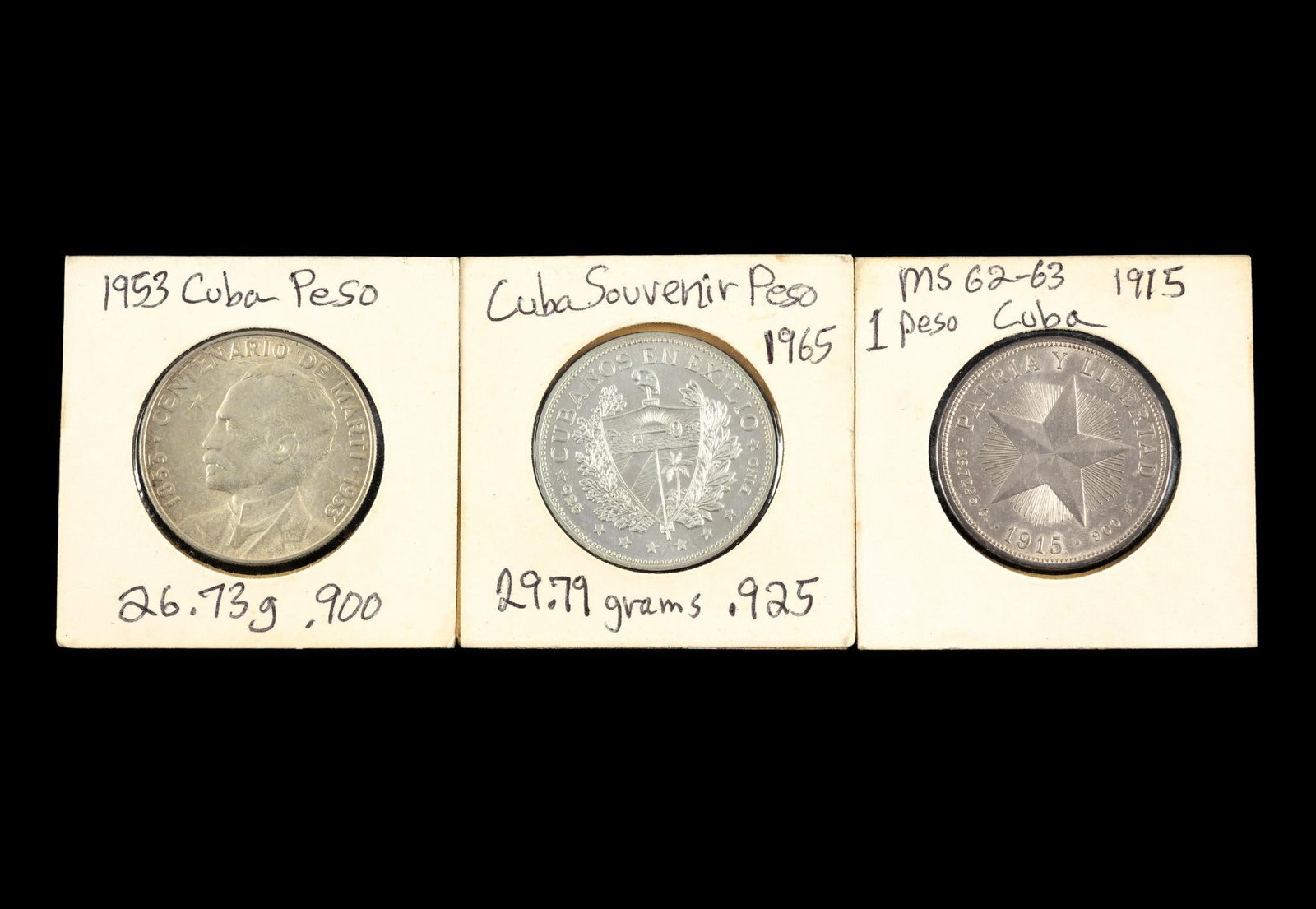 1915 Uncirculated Cuba Silver Peso And two Others (1 of 4)