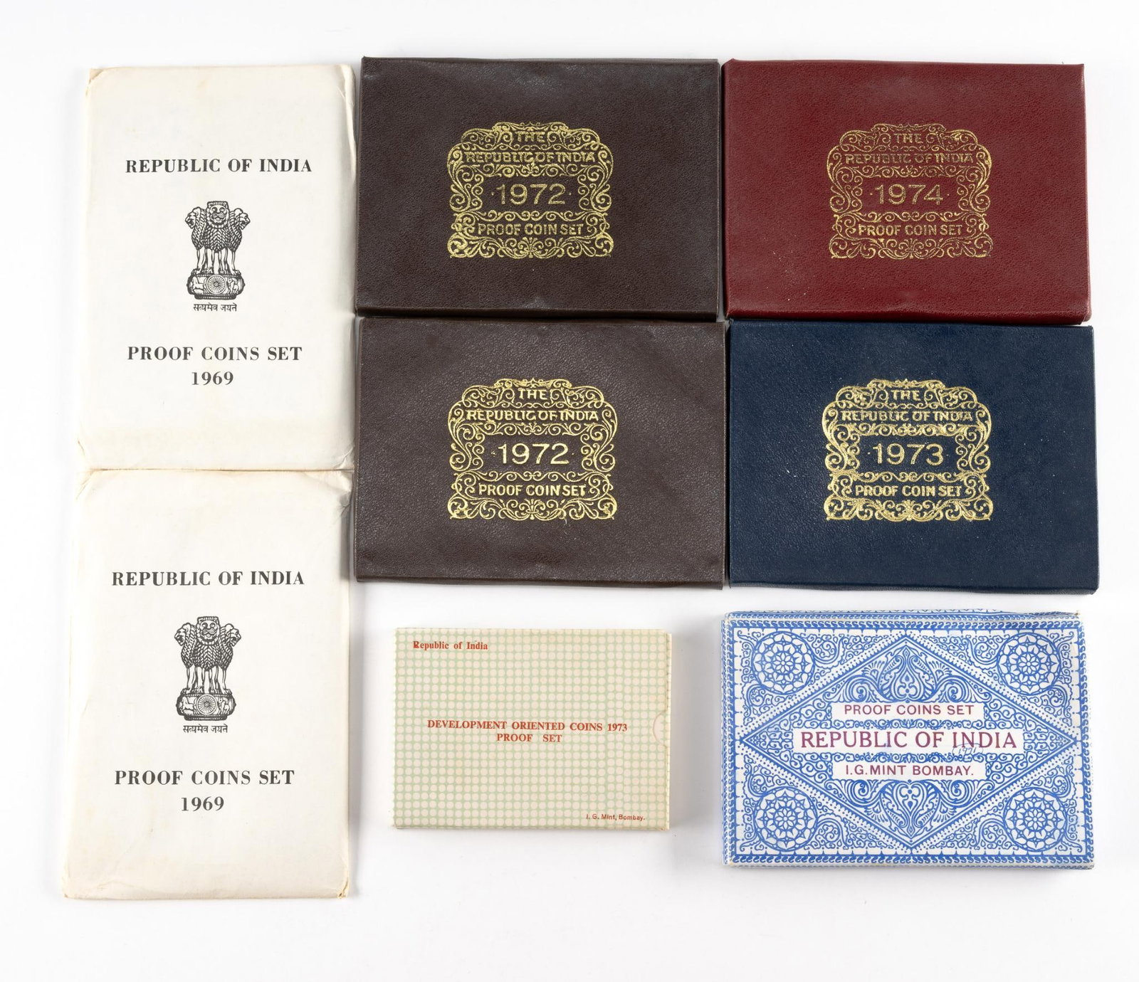 Eight India Proof Sets 1970's With Silver (1 of 3)