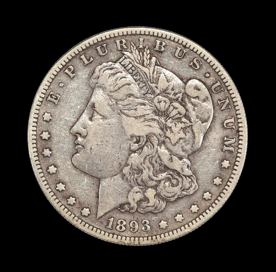 1893-S San Francisco Mint Silver Morgan Dollar: 1893-S with no damage or obvious past cleaning hairlines. Approximately VF25. No heavy circulation marks.
