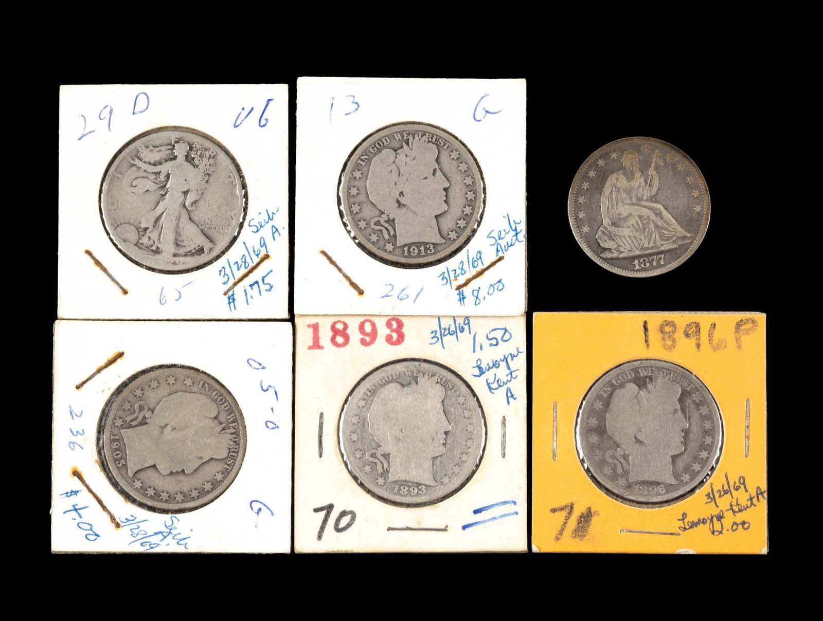 Six Silver Half Dollars Including 1877 (1 of 2)