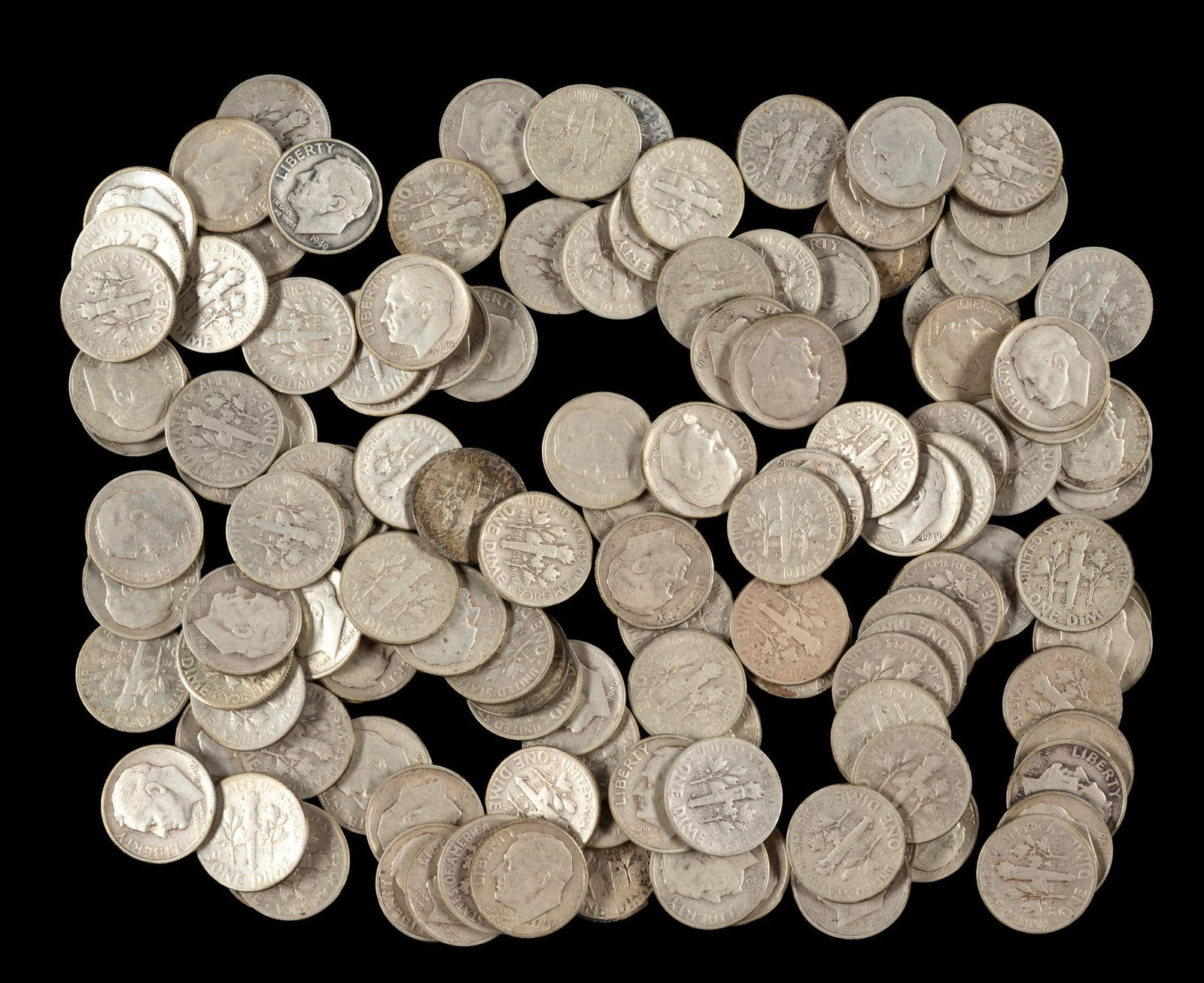 One Hundred Twenty Five Silver Roosevelt 1949-S: All of them look circulated.