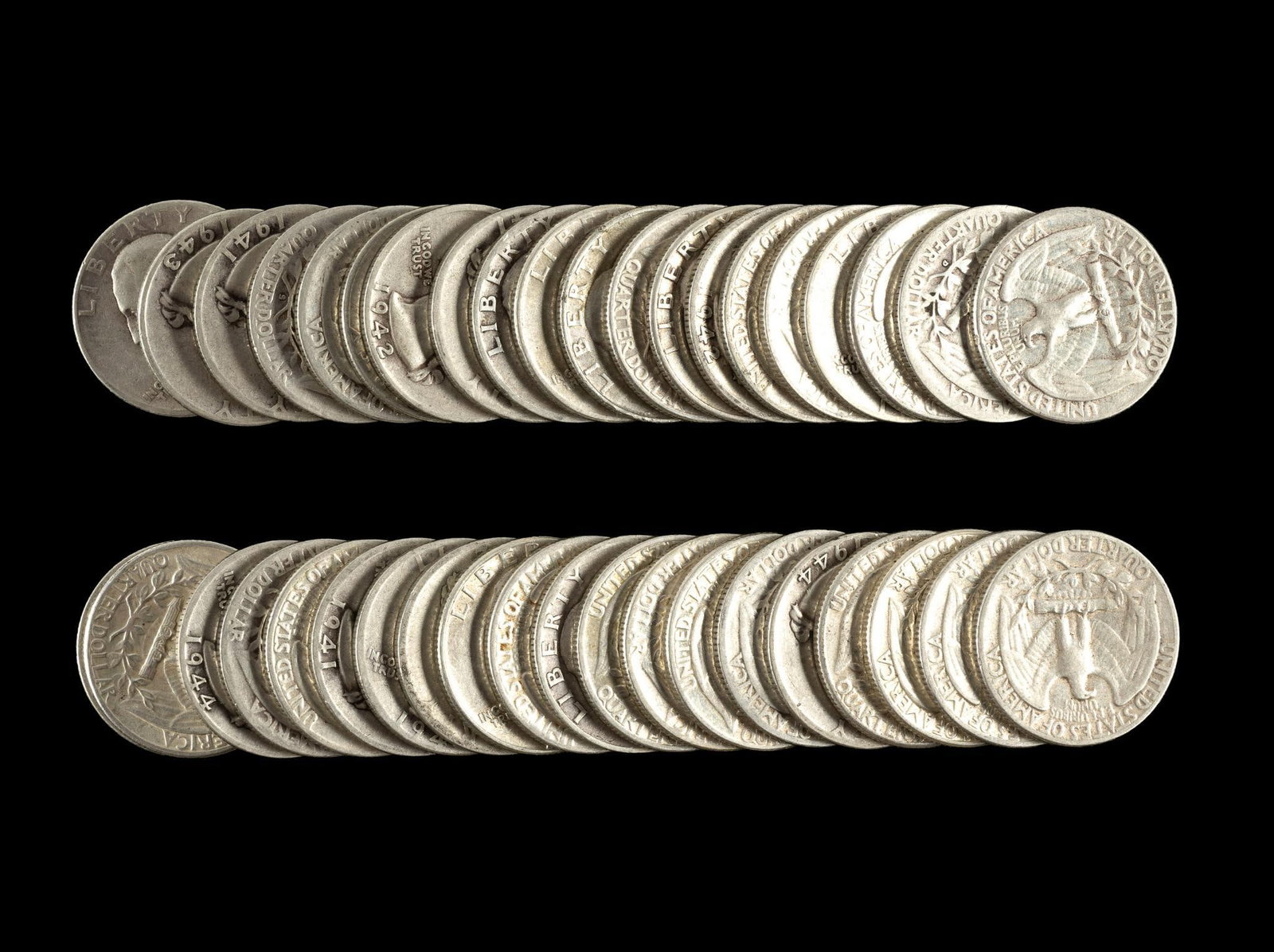 Forty Washington Silver Quarters: Mixed dates. All are silver.