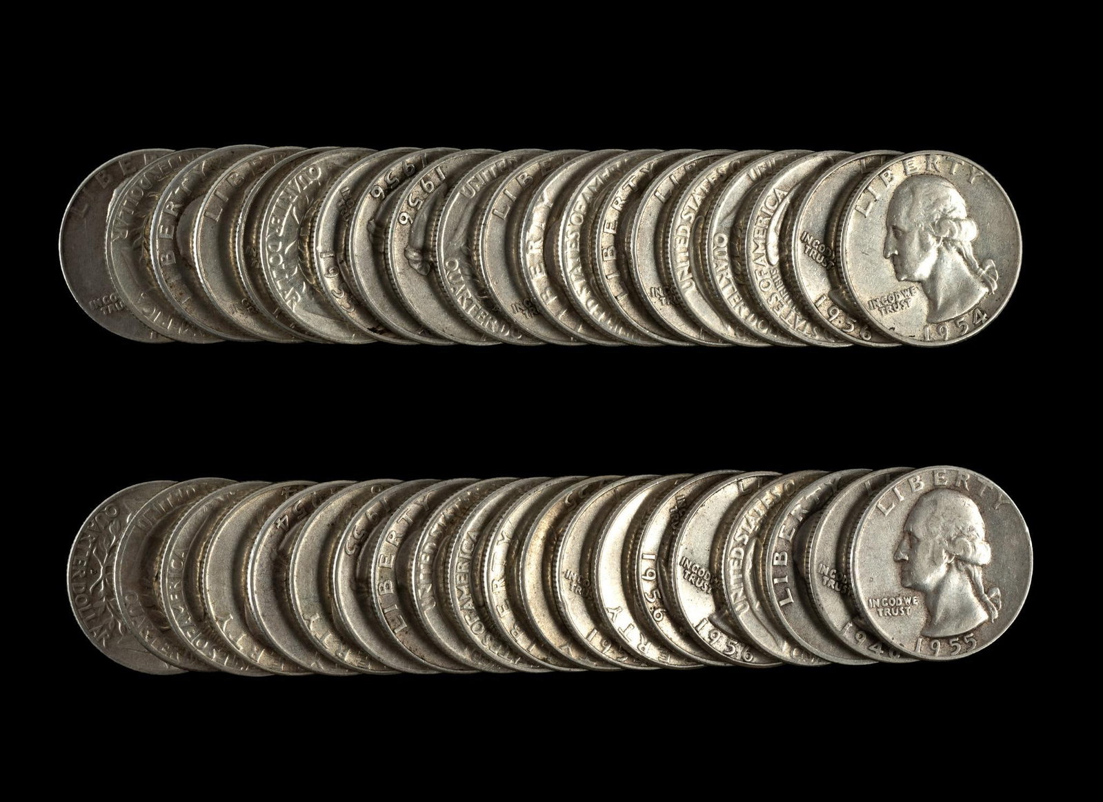 Forty Washington Silver Quarters: Mixed dates. All are silver.
