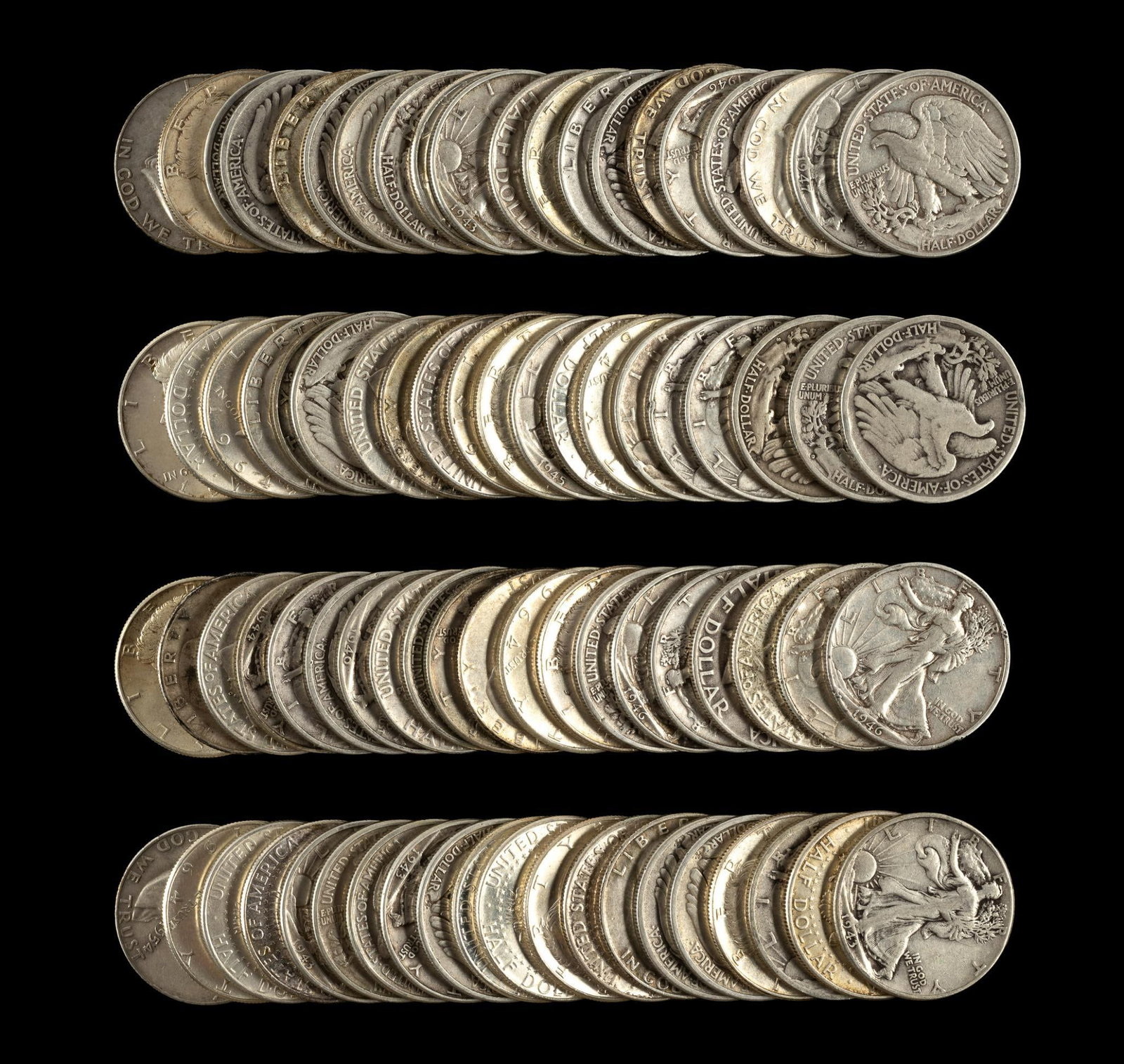 Eighty Franklin Kennedy And Walking Liberty Silver Half Dollars (1 of 1)