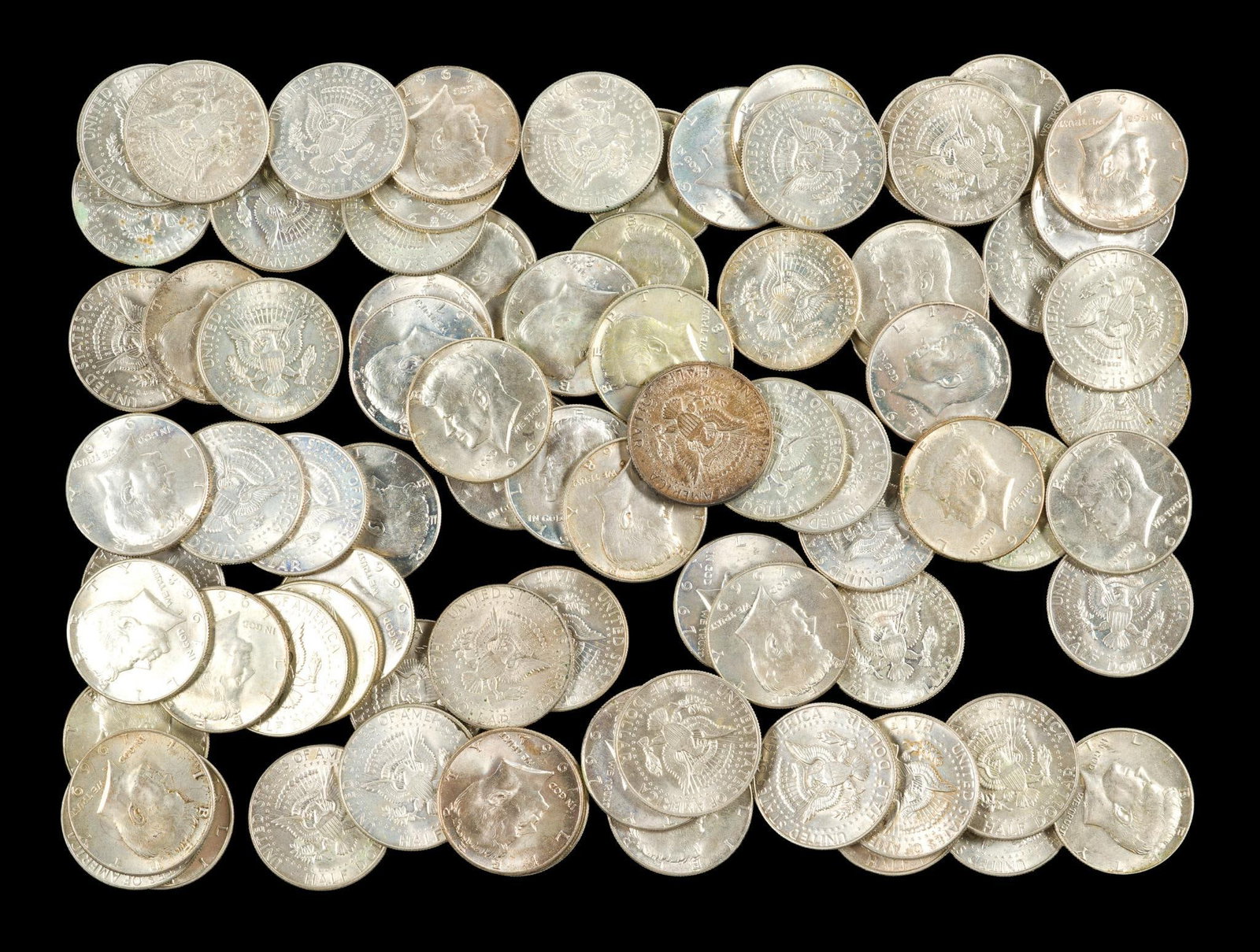 Eighty Silver Kennedy Half Dollars: All of the Kennedy halves are 40% silver 1965 - 1969.