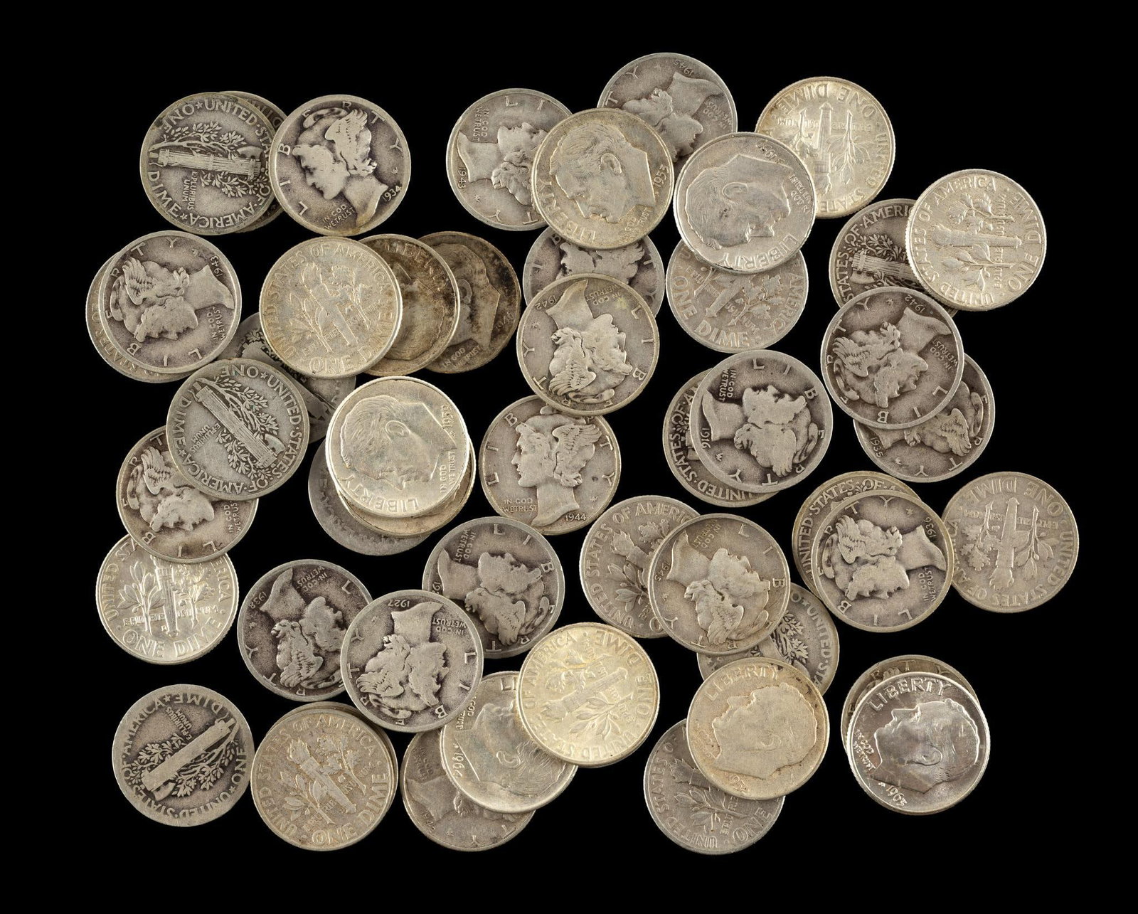 Fifty Silver Roosevelt And Mercury Dimes (1 of 1)