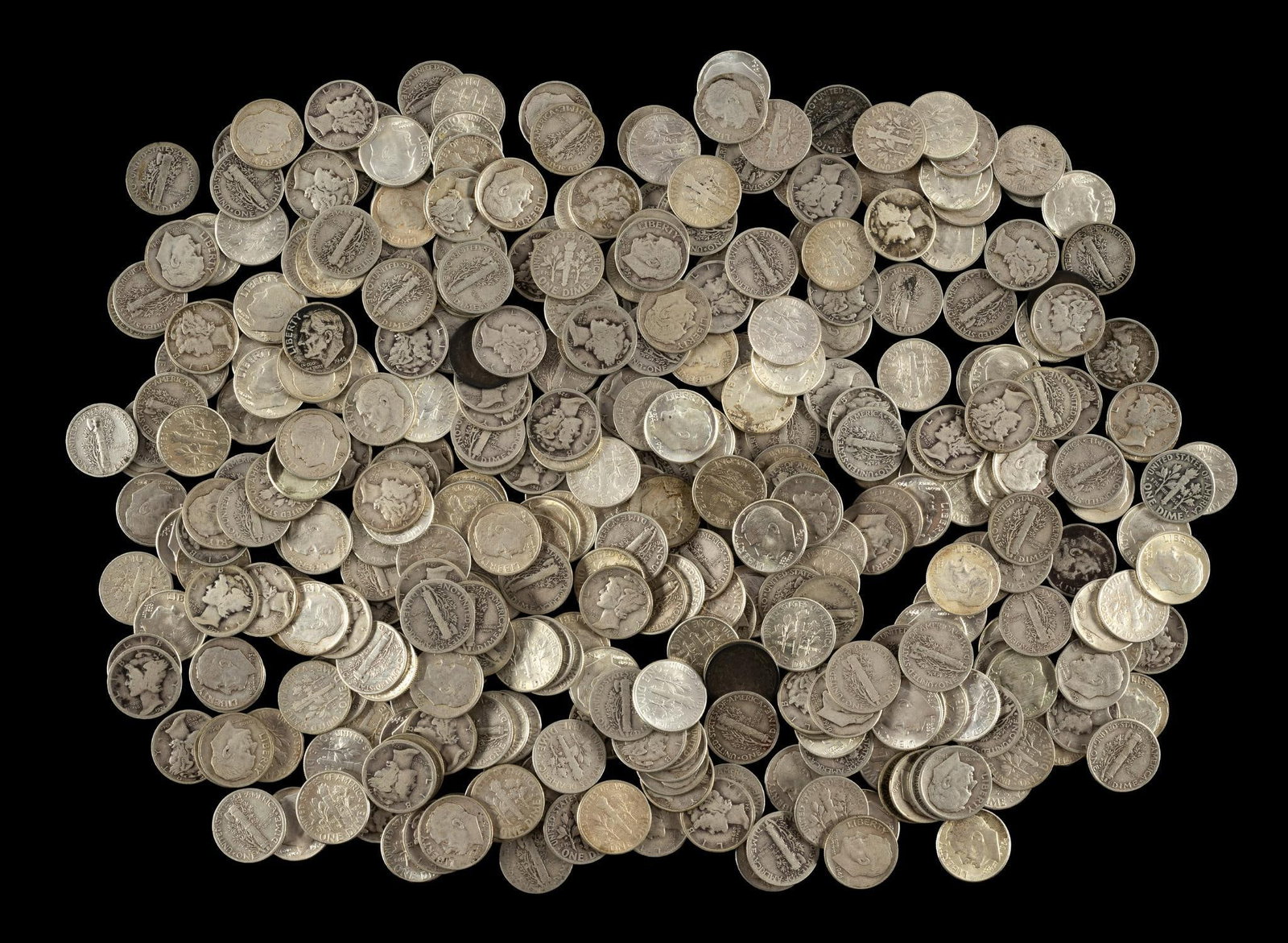 Three Hundred Fifty Silver Roosevelt And Mercury Dimes (1 of 1)