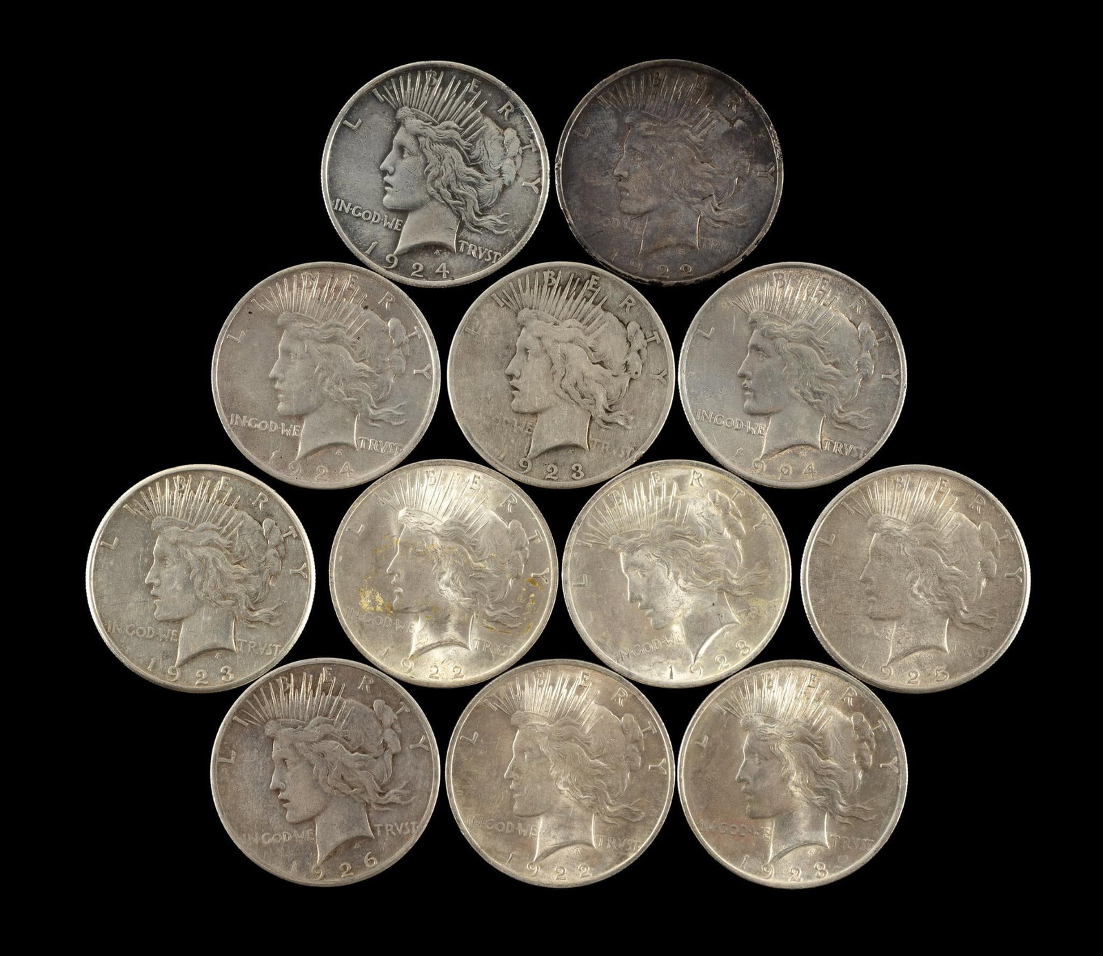 Twelve Peace Silver Dollars (1 of 2)