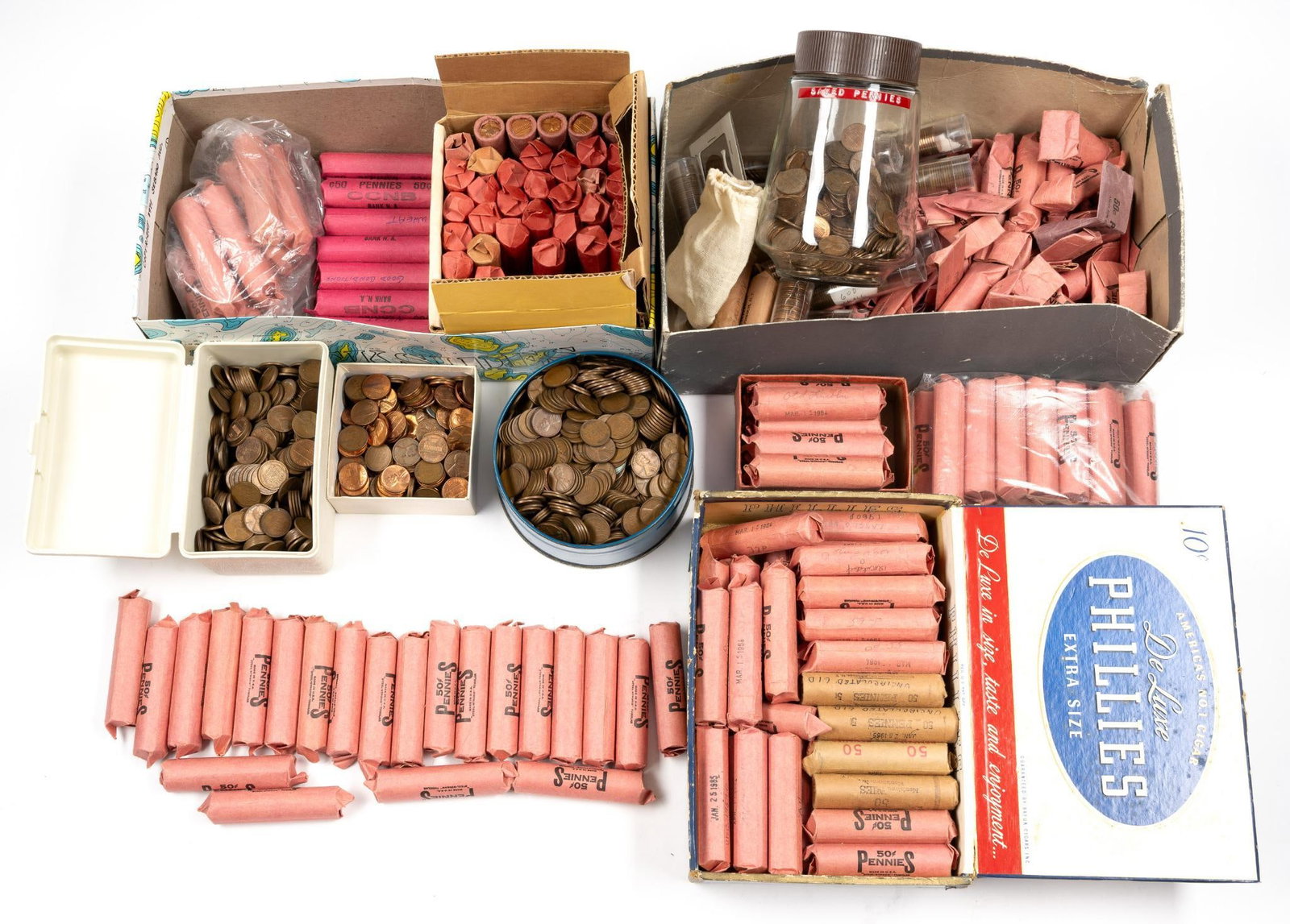 Over Ten Thousand Pre 1982 Lincoln Memorial And Wheat Cents: Approximately 79 pounds of copper cents including Lincoln Memorial and Wheat cents.