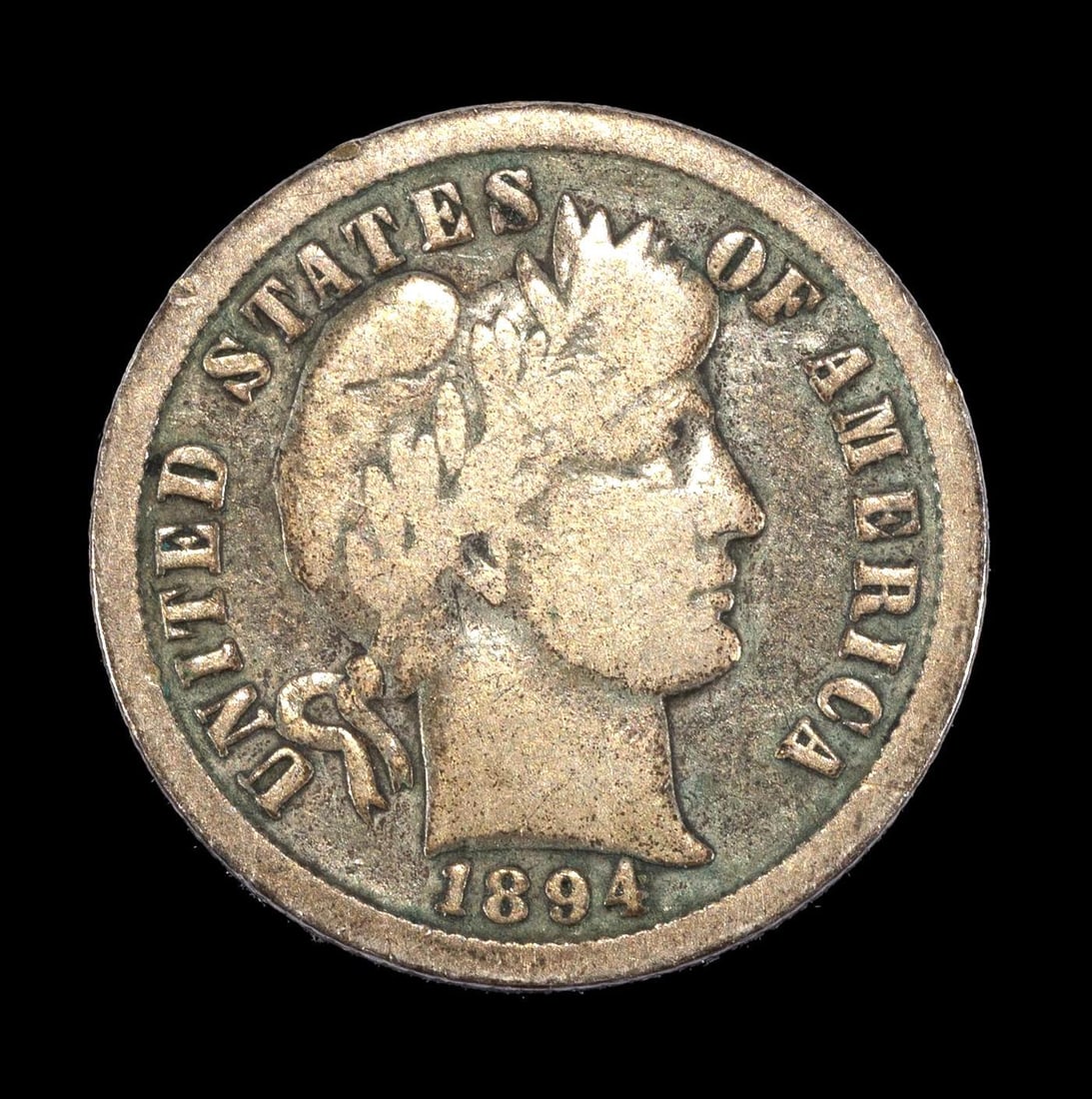 1894-O Barber Dime: Approximately F15 with good surfaces.