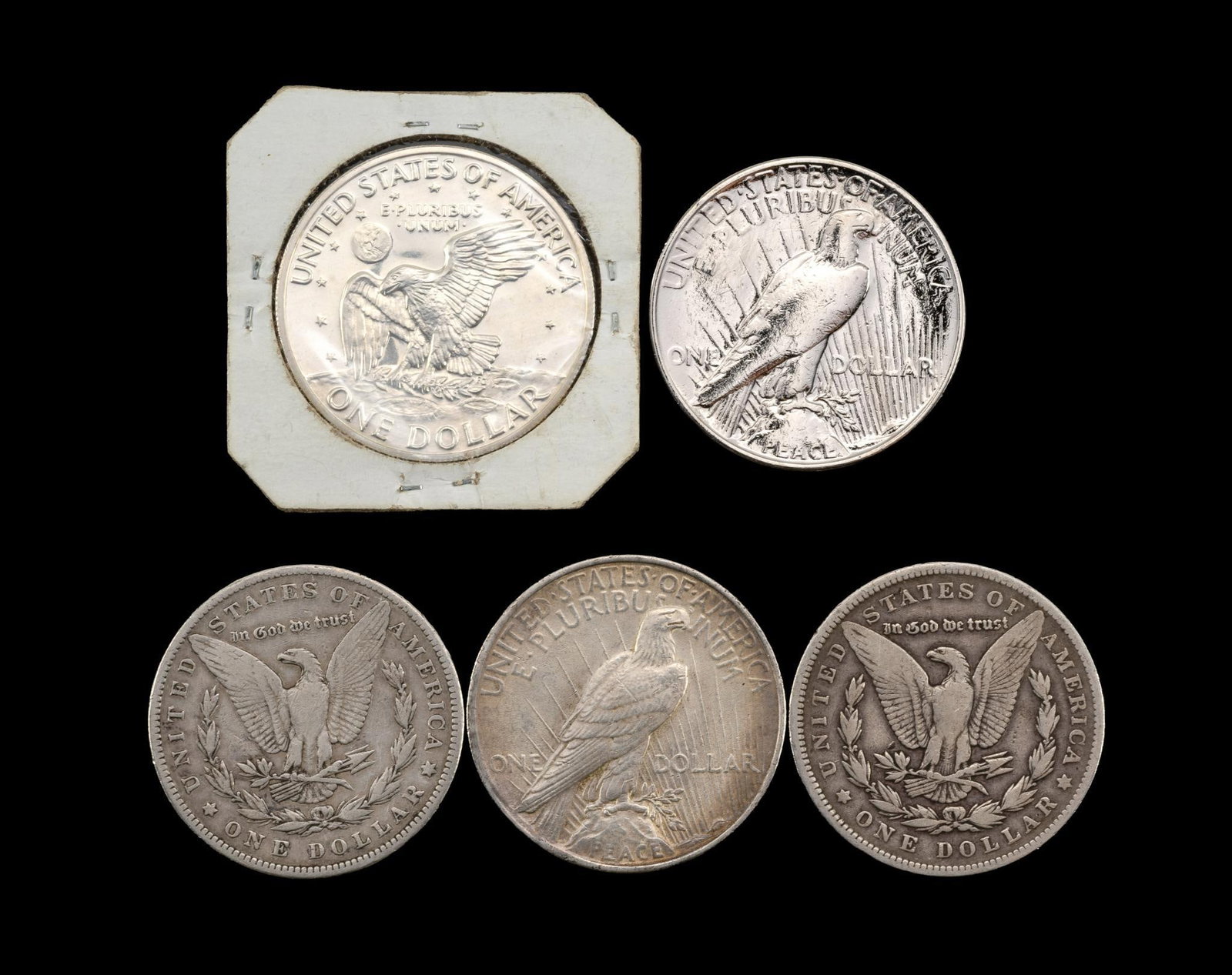 Five Silver Dollars Including Morgan - 2
