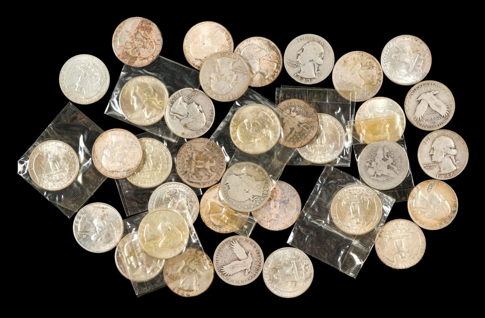 Thirty Four Silver Quarters Barber Standing Liberty Washington (1 of 1)