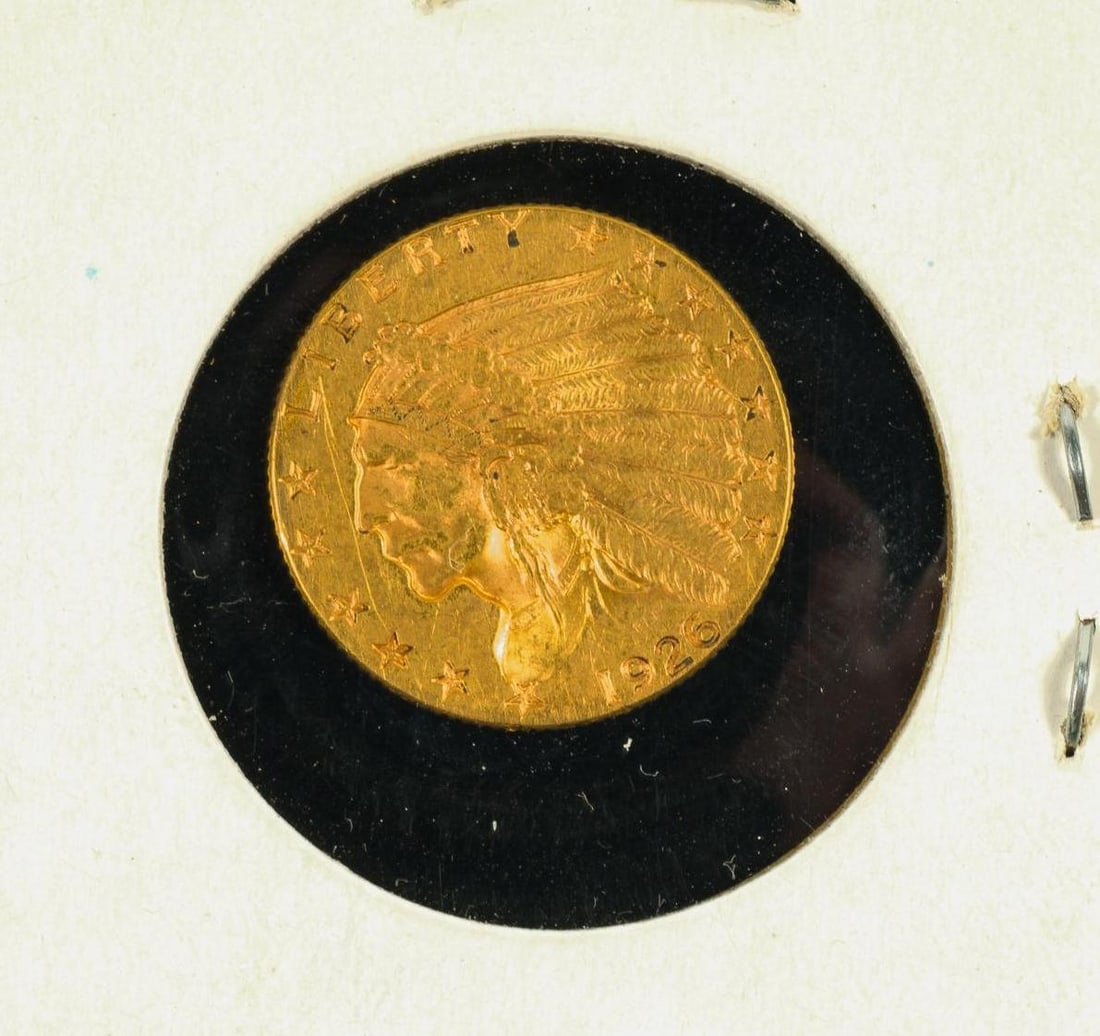1926 Indian Gold $2 1/2 Coin: An XF two and a half dollar gold coin from 1926.