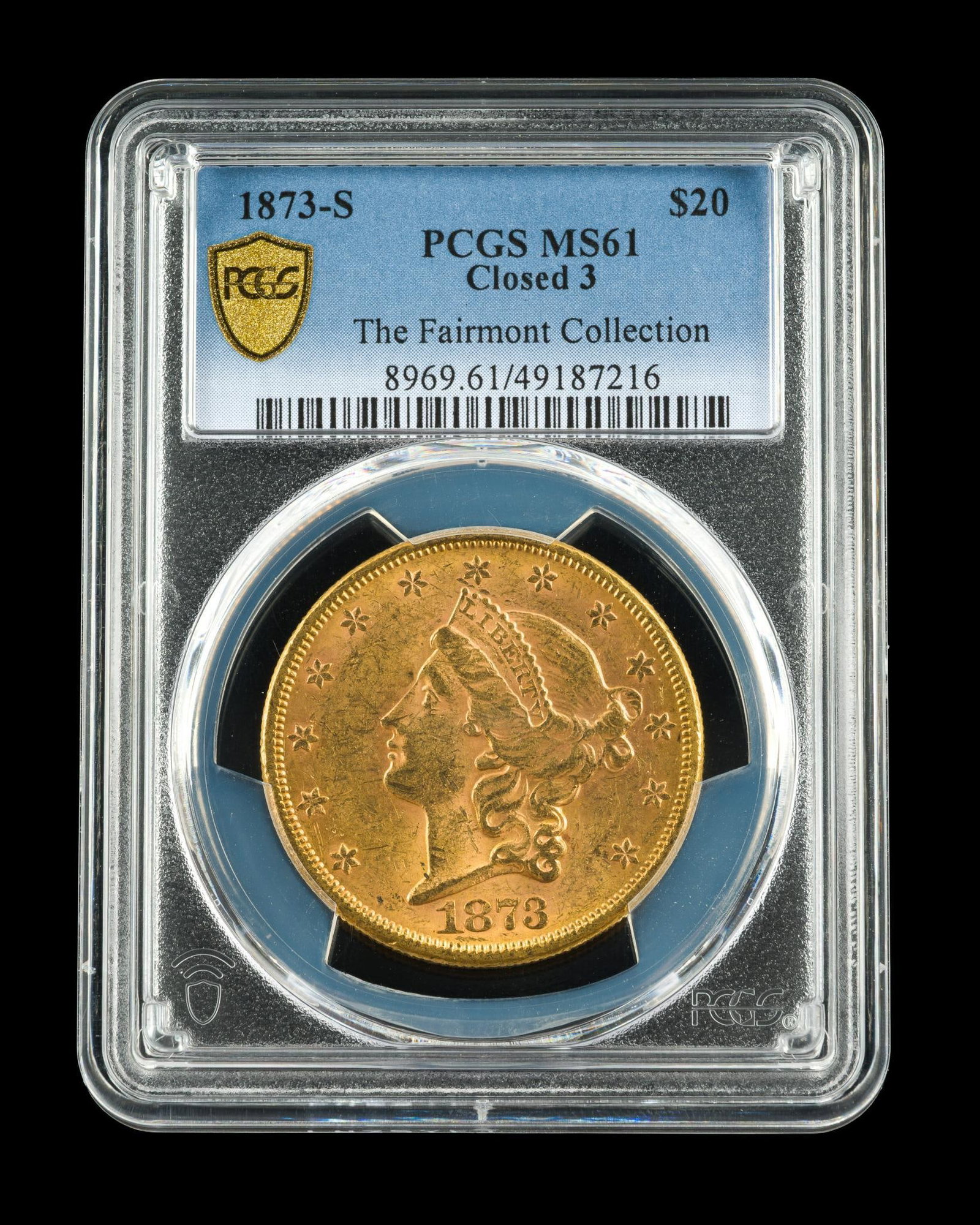 1873 Twenty Dollar Gold Coin PCGS Graded: An 1873 Open 3 $20 graded MS62 Plus by PCGS.