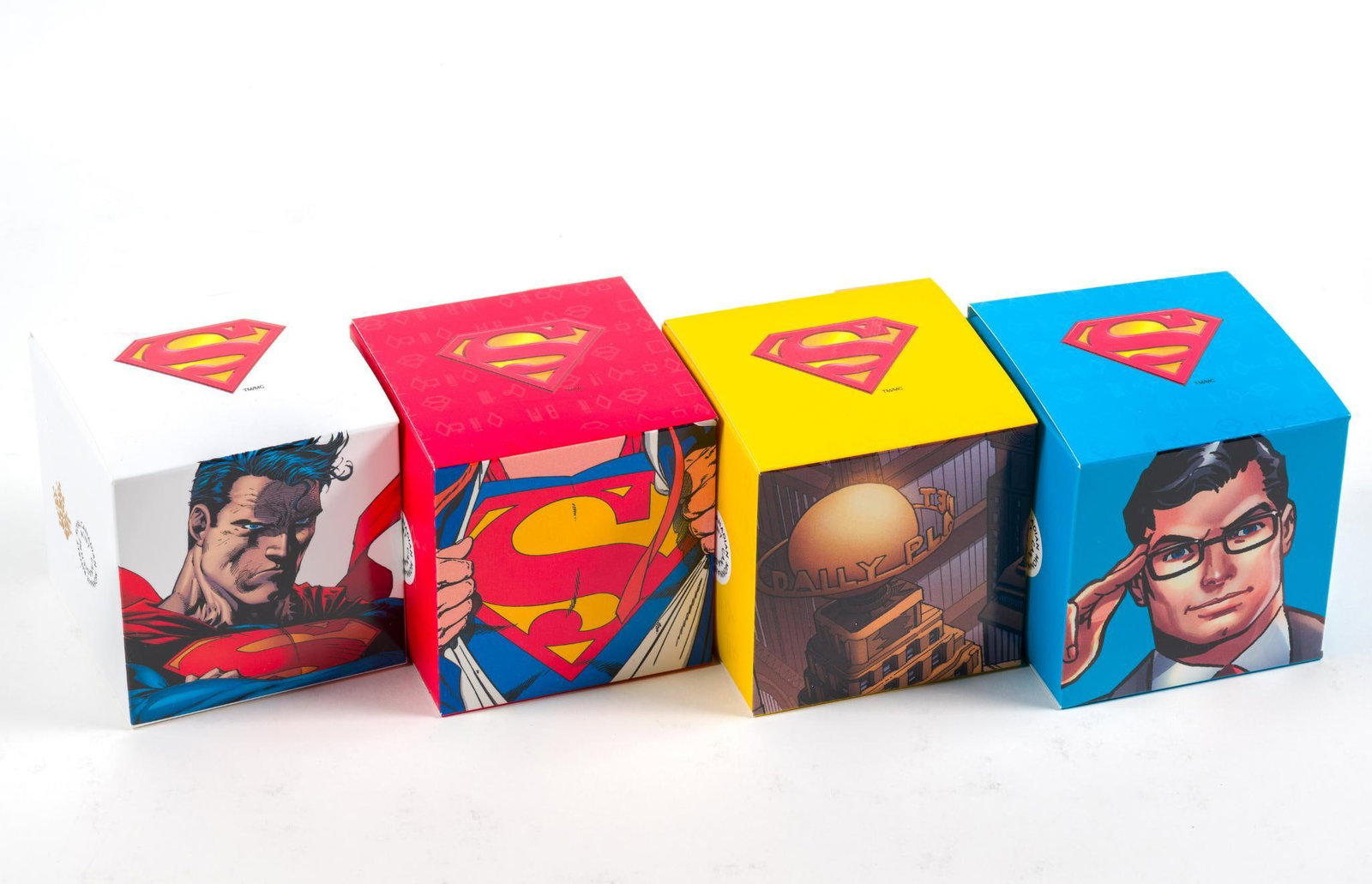 Four Superman Pure Silver Proof Commemorative Canada Coins 2013: The 2013 Superman series of The Royal Canadian Mint including Metropolis, Man Of Steel, The Shield, and Modern Day. Each are one troy ounce pure silver.