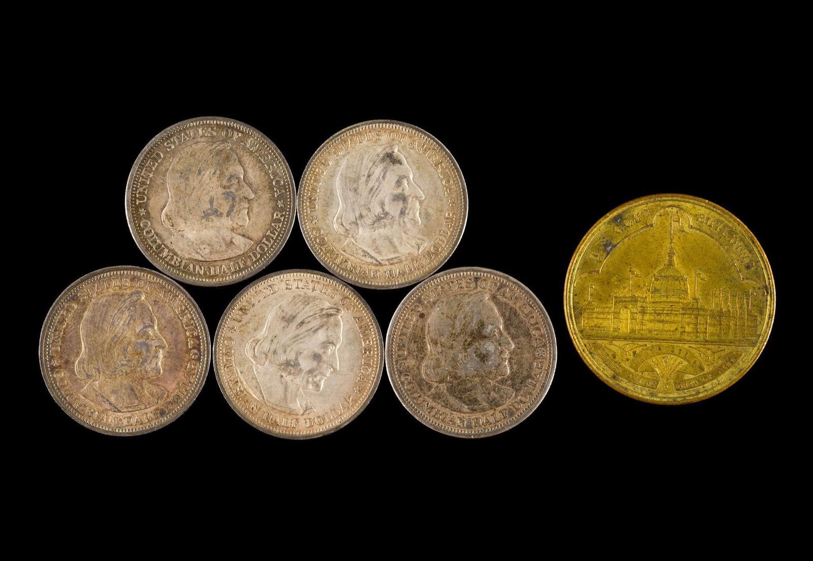 Five 1893 Columbian Silver Half Dollars (1 of 2)