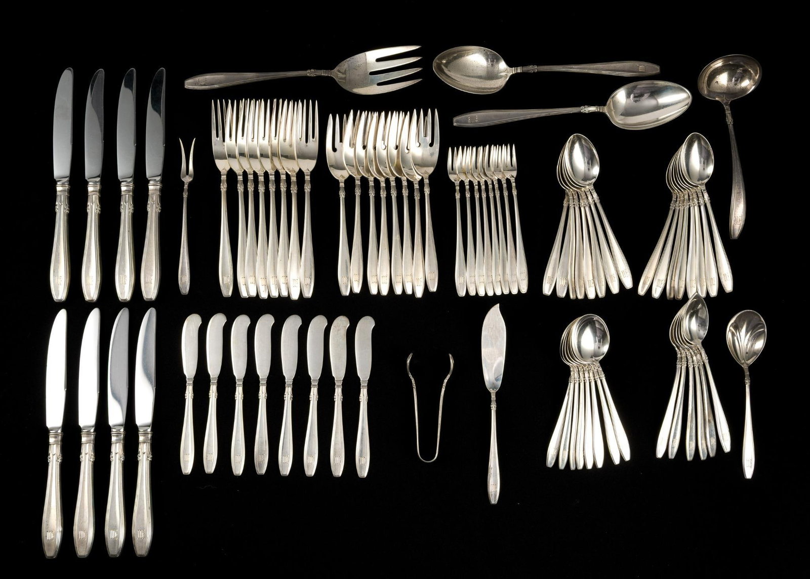 78 Pieces Gorham Nocturne Sterling Silver Flatware Service (1 of 5)