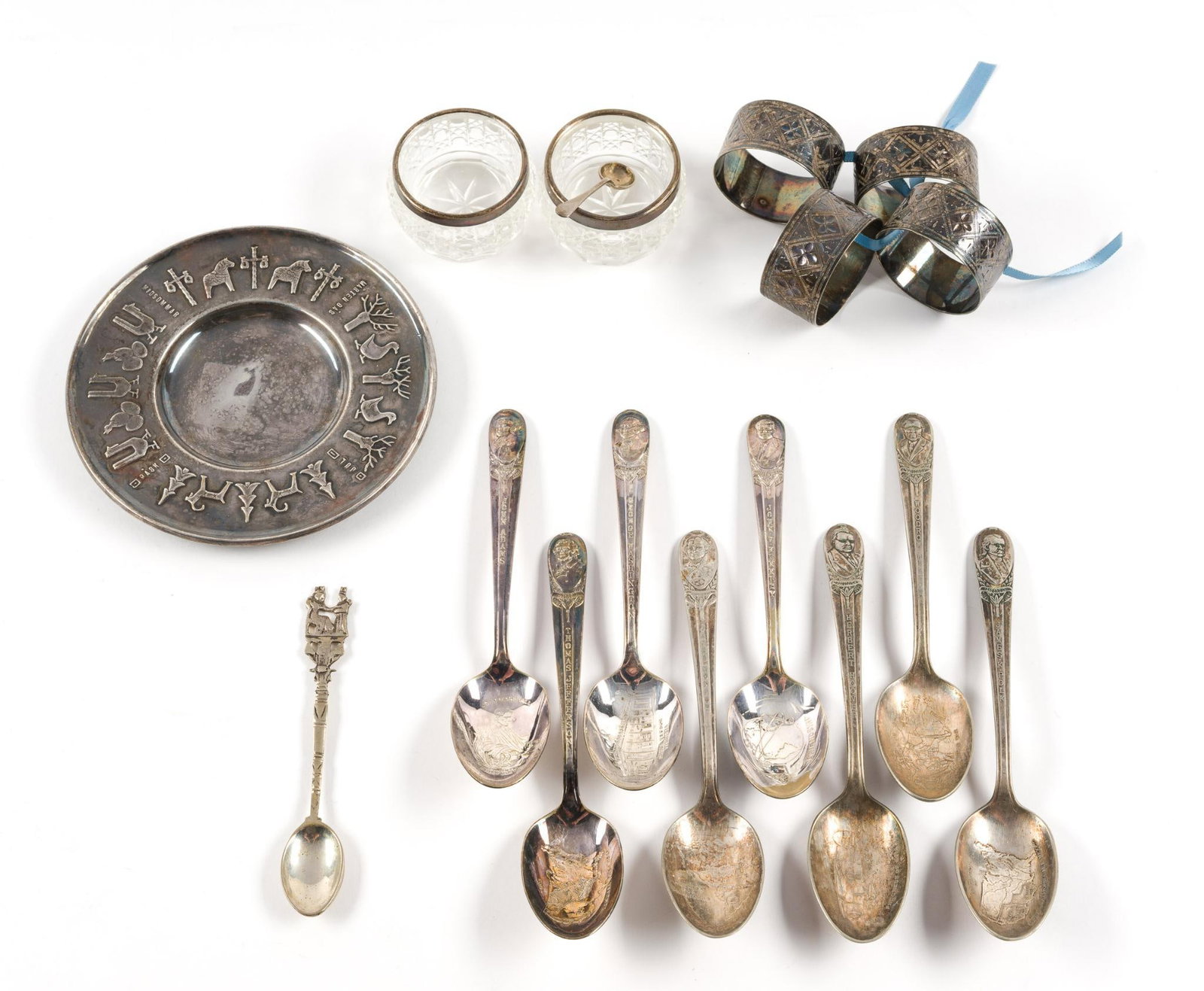 Sterling Silver and Glass Salt Cellars, and Silverplate (1 of 5)