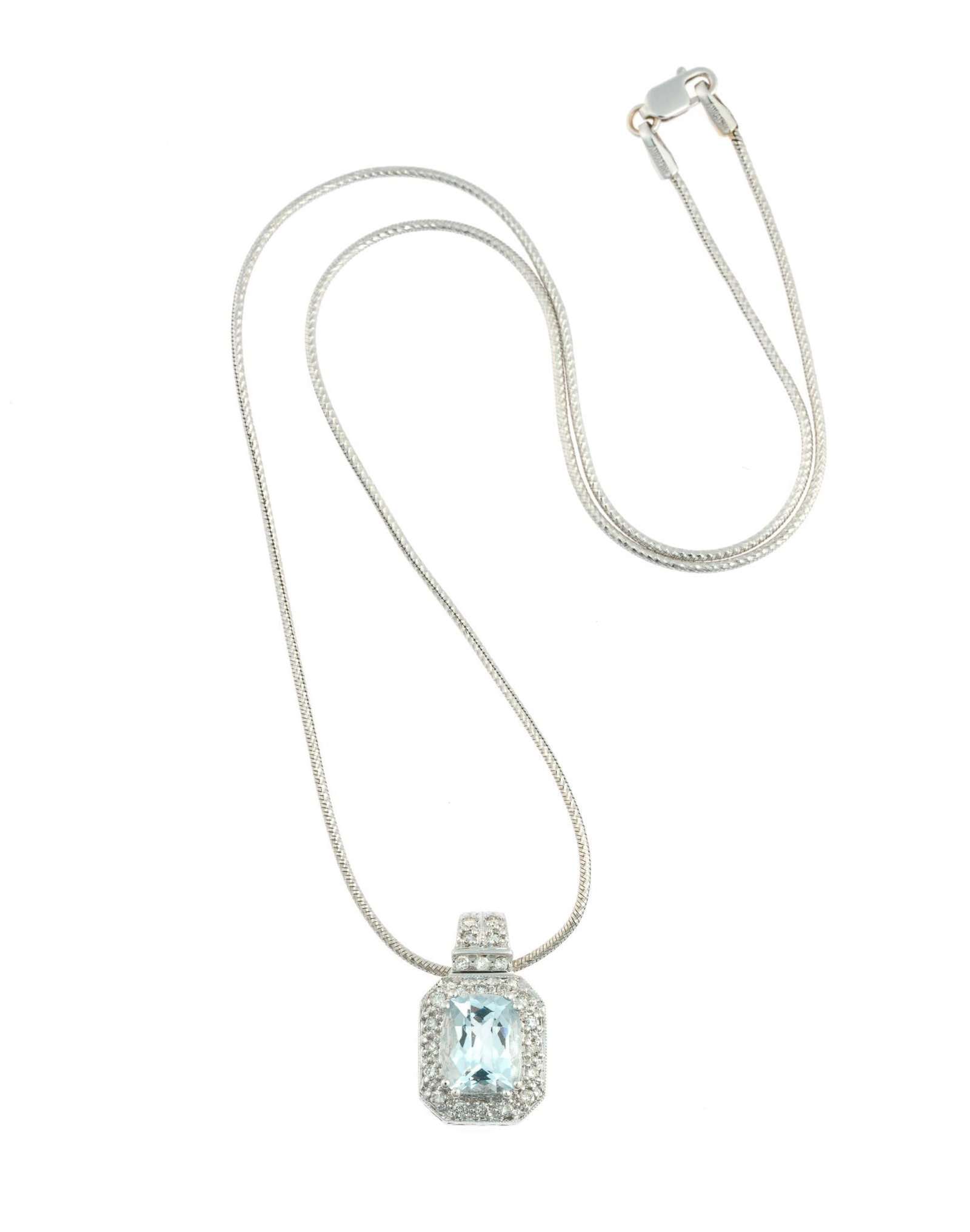 14K Gold, Aquamarine, and Diamond Halo Pendant Necklace (1 of 5)