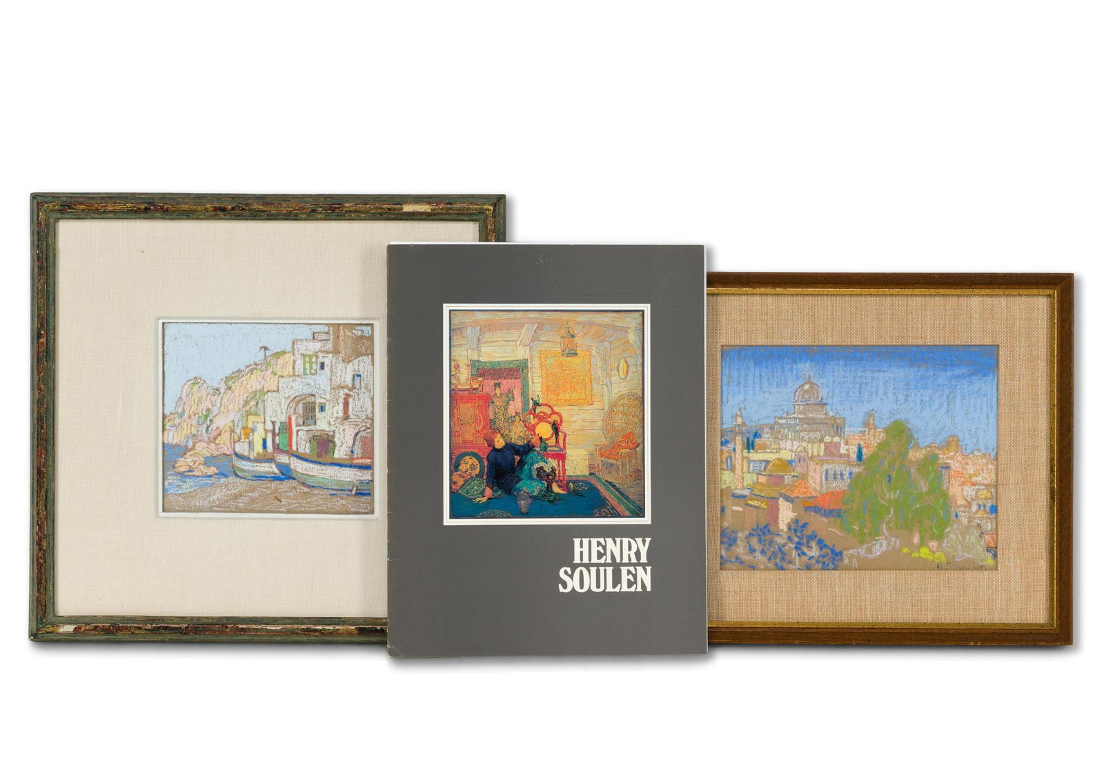 2 Henry Soulen (1888-1965) Chalk Art Scenes: Includes Mediterranean boat scene and Jerusalem city scene. Henry Soulen attended the Art Institute of Chicago and later studied with the celebrated artist Howard Pyle. His work appeared regularly in 