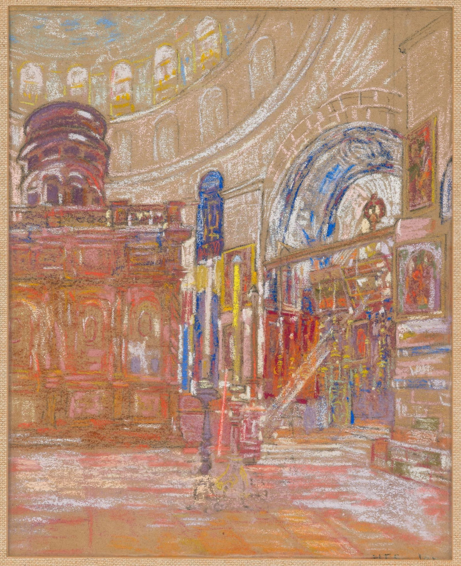 Henry Soulen (1888-1965) Chalk Church Scene (1 of 4)