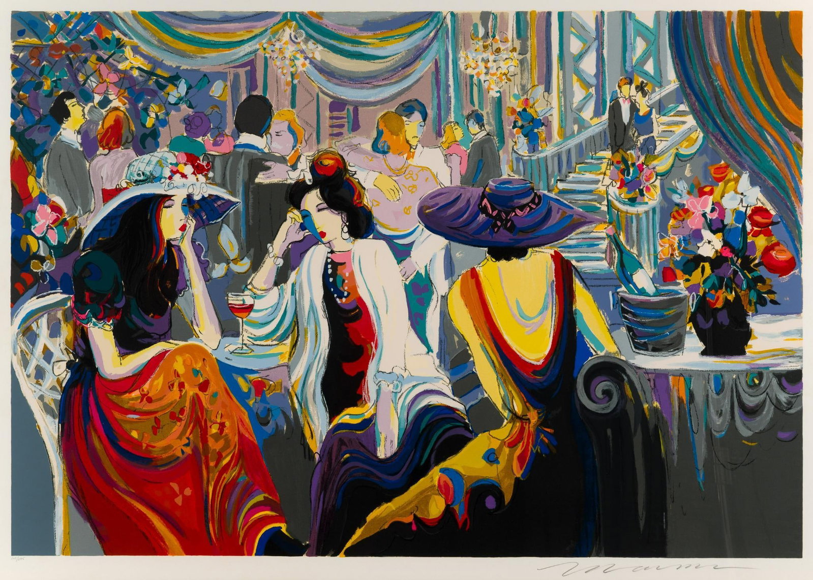 Large Isaac Maimon Serigraph: A serigraph by Isaac Maimon titled Ballroom Dancing, 1994. It is signed and numbered 110/275. The serigraph is 34" X 48", 48 3/4" X 62" framed size.