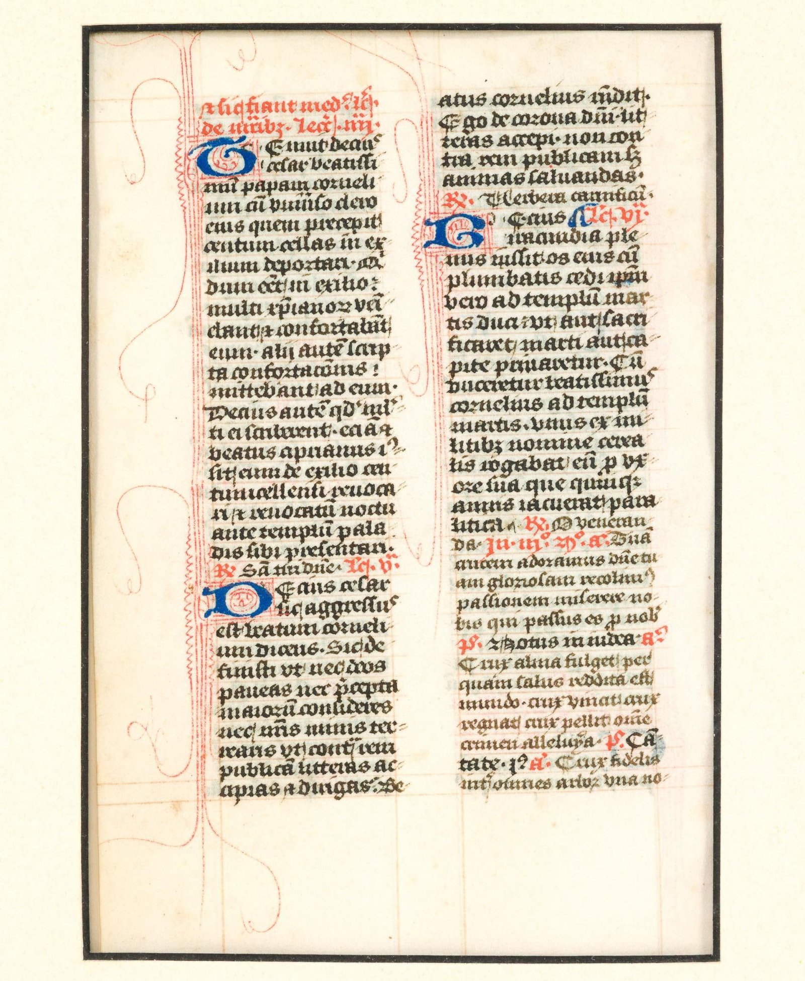 Antique Vellum Page: Framed. 11-1/4" long x 9" wide. Glass is cracked. 