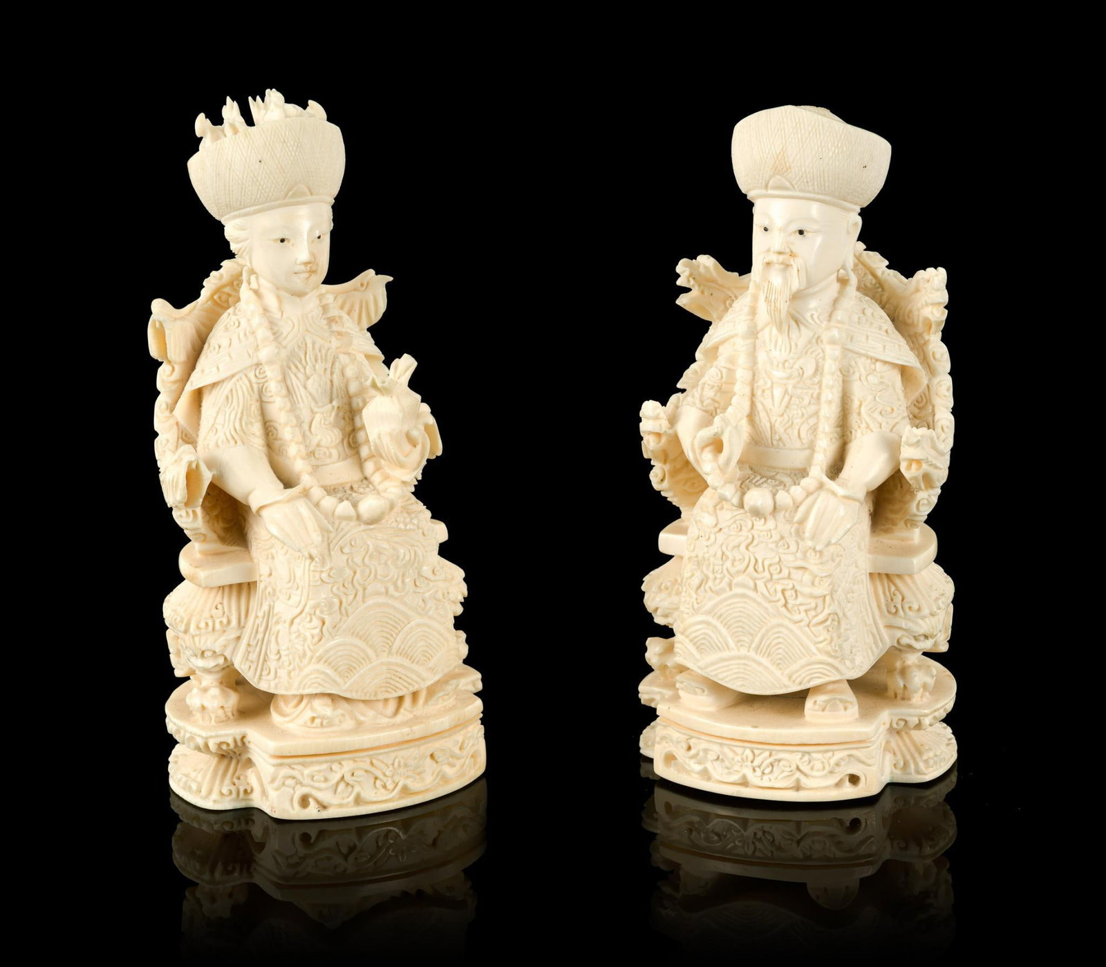 PA RESIDENTS ONLY: Pair of Chinese Emperor Carved Ivory Figures (1 of 6)