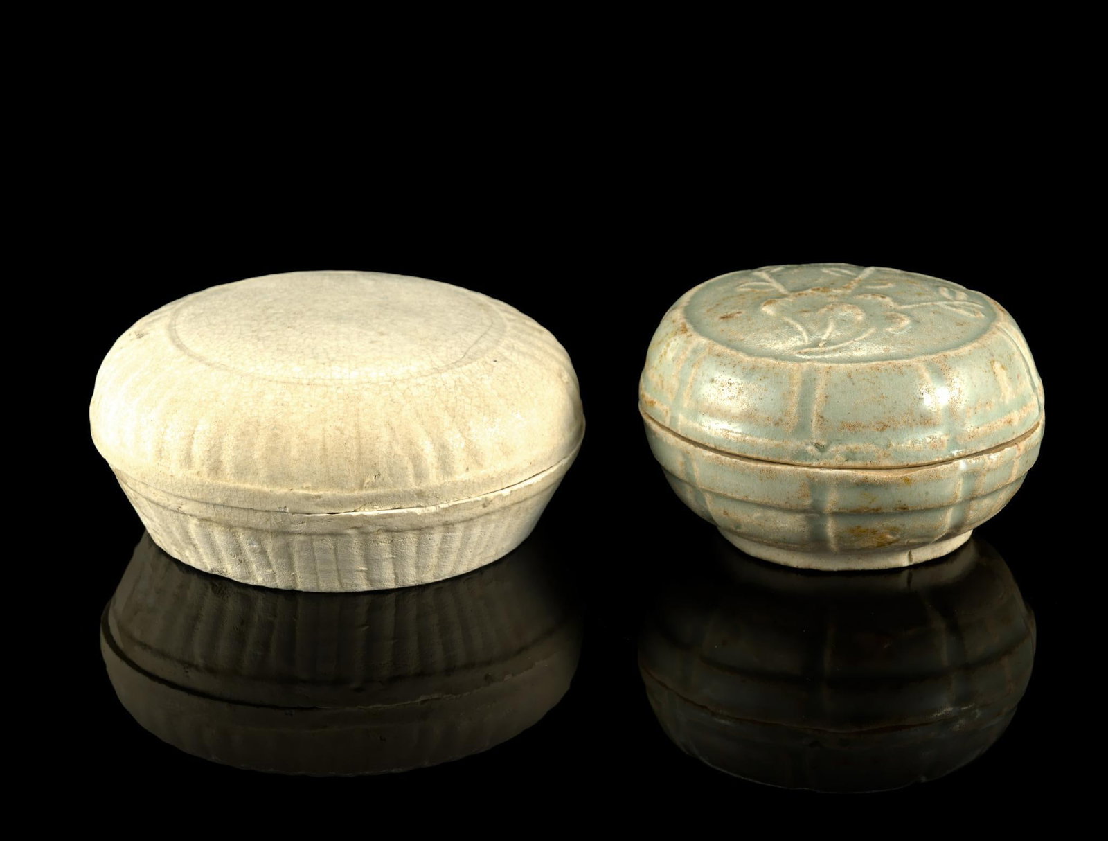 Two Qingbai Molded Circular Lidded Boxes (1 of 8)