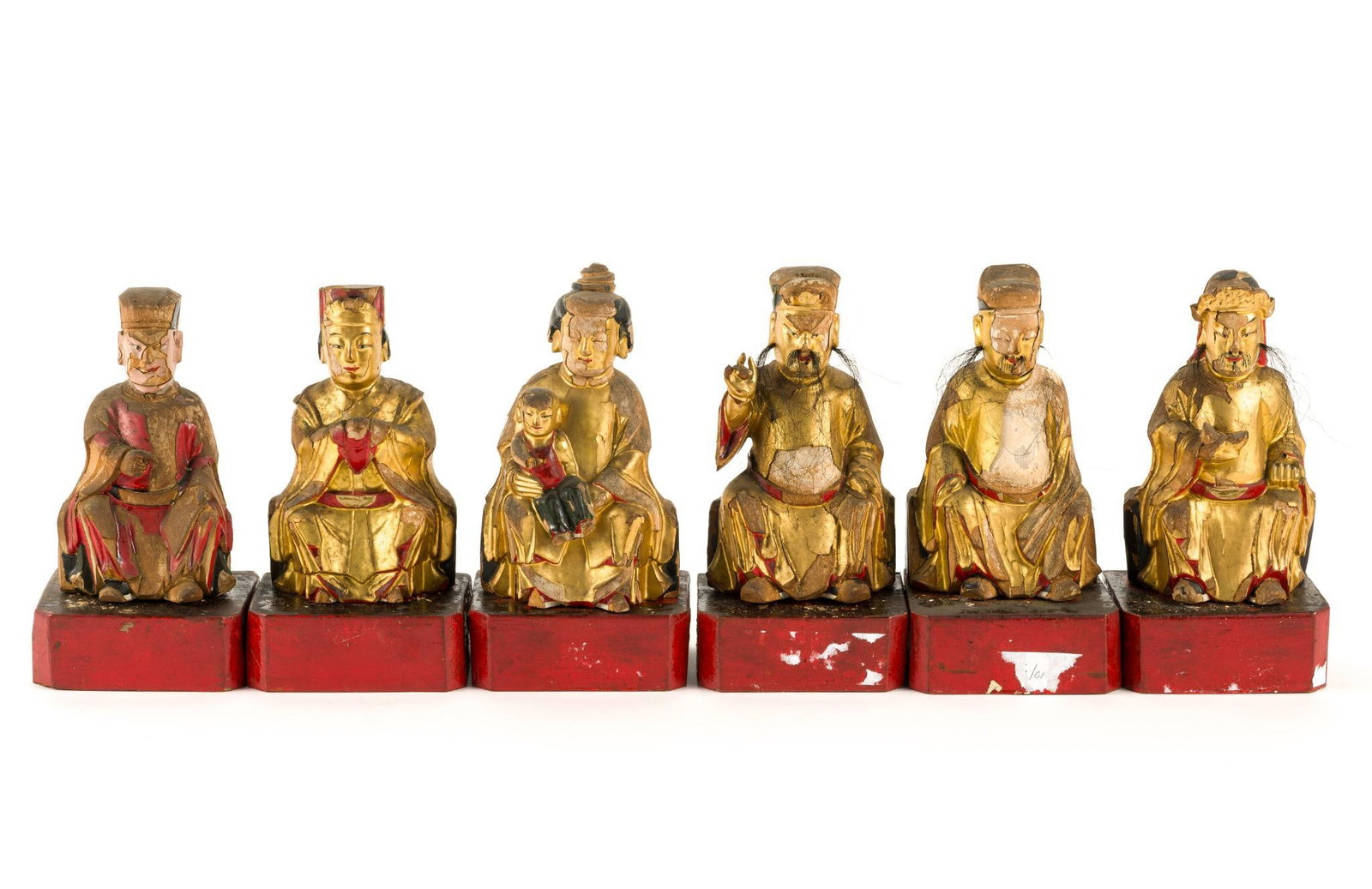 6 Late Qing Dynasty Chinese Carved Wood Temple Figurines (1 of 5)