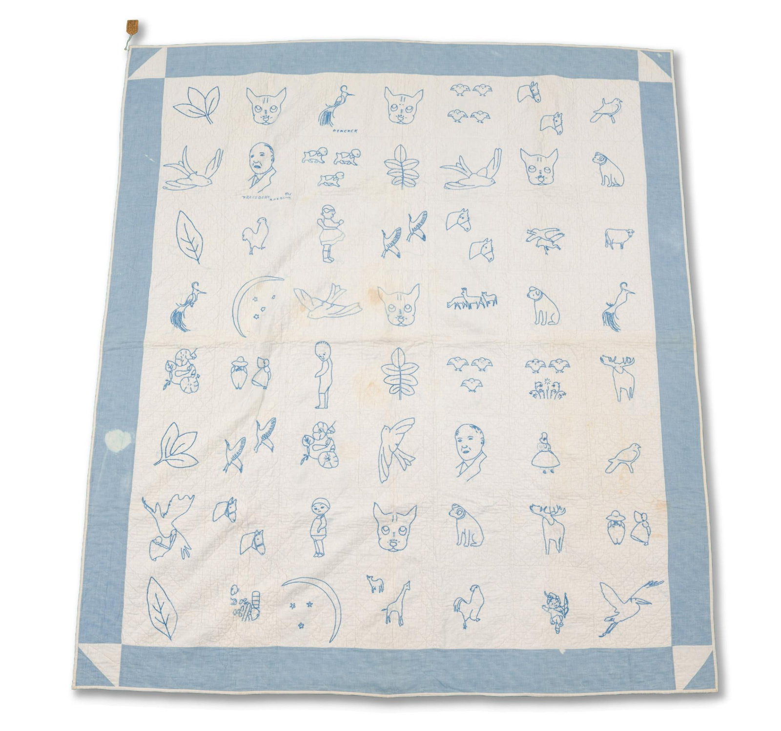 Embroidered Quilt with Portrait of US President Warren G. Harding (1 of 6)