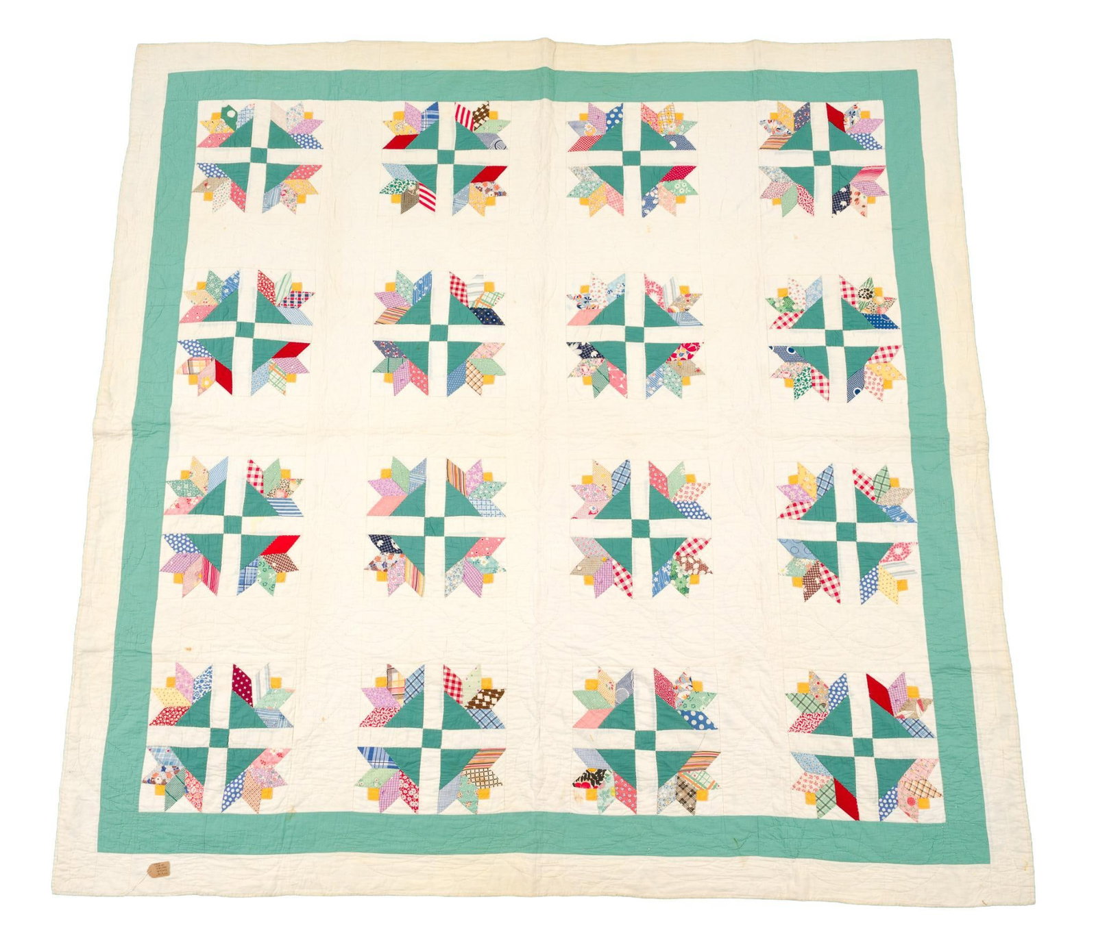 1930s Goose Tracks Feed-Sack Quilt (1 of 3)