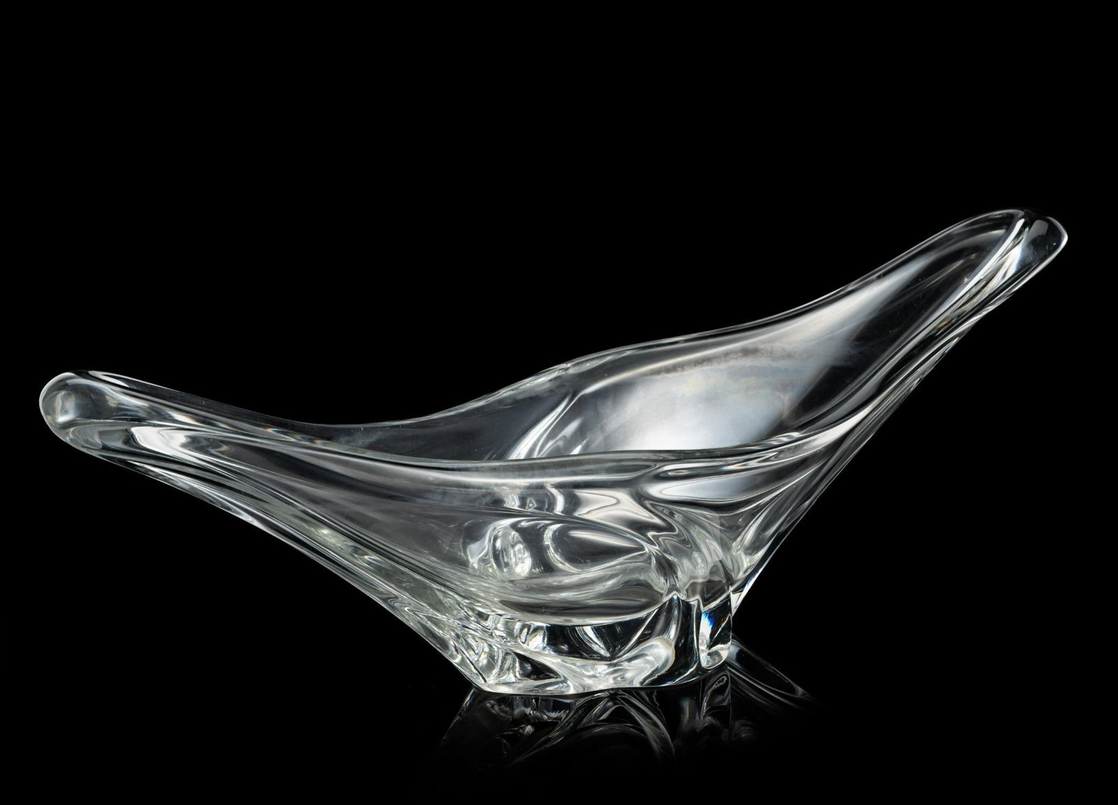 Daum Swallowtail Crystal Centerpiece Bowl: Signed Daum France. Bottom is scratched. 20-1/2" wide x 6-1/2" high. 