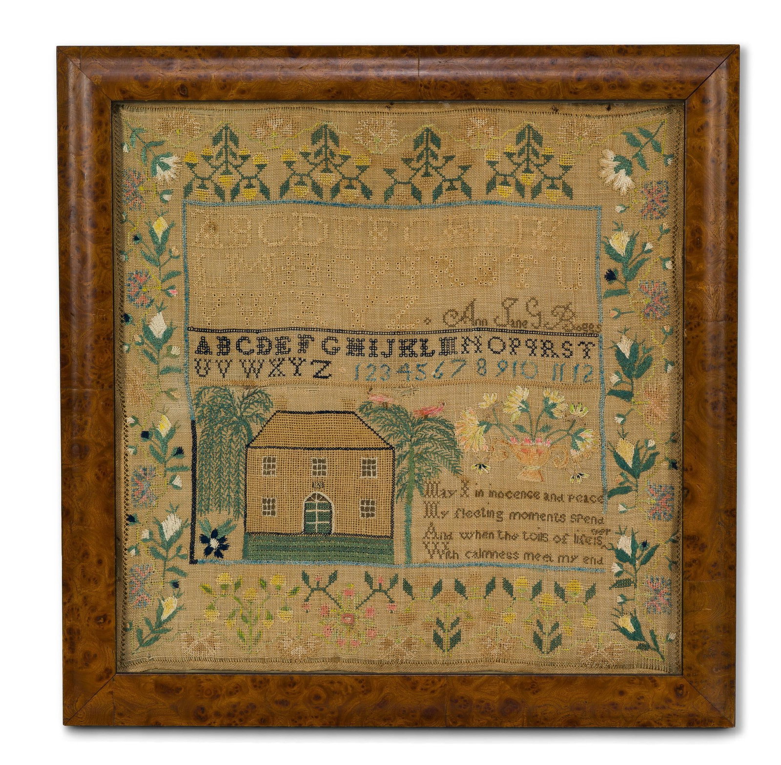 19th C Small Needlepoint Sampler "Ann Jane G. Boggs" (1 of 3)